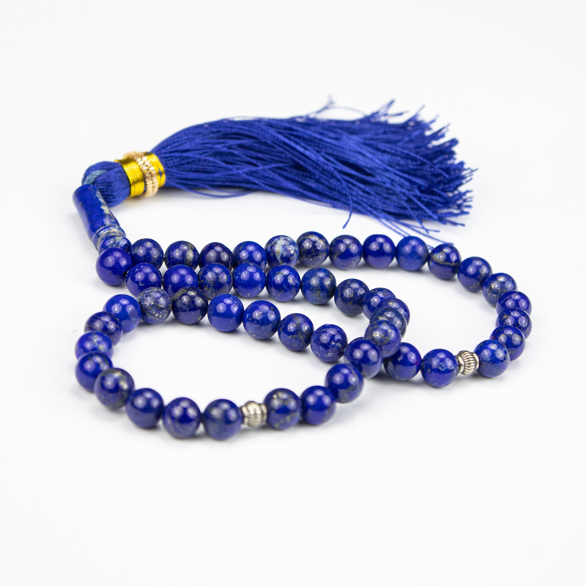 Afghan Lapis Lazuli Tasbih 51 Beads – Natural Blue Gemstone Prayer Beads with Pyrite – Handmade Misbaha