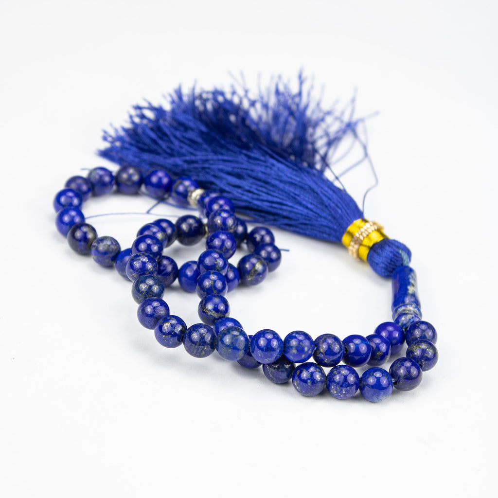 Afghan Lapis Lazuli Tasbih 51 Beads – Natural Blue Gemstone Prayer Beads with Pyrite – Handmade Misbaha