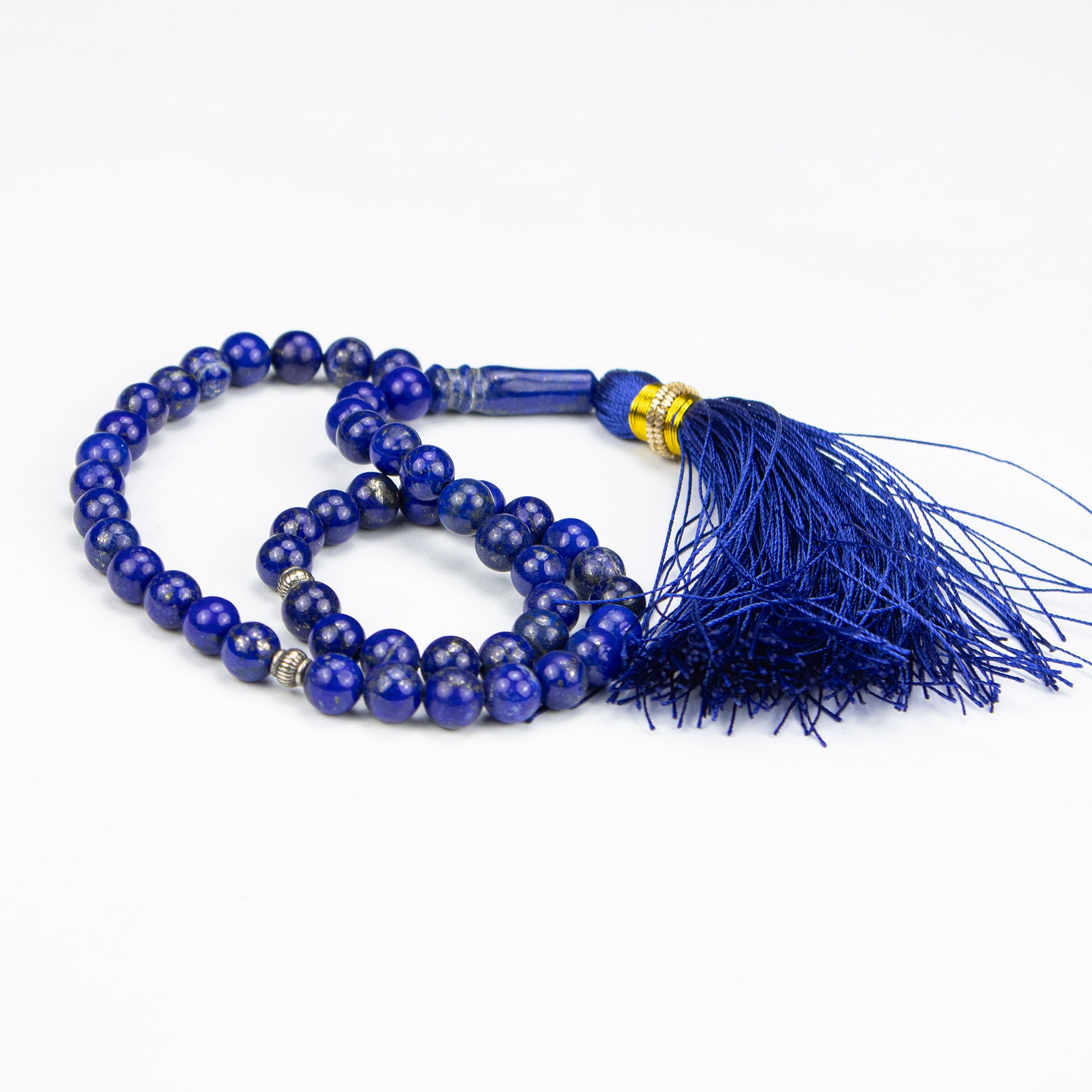 Afghan Lapis Lazuli Tasbih 51 Beads – Natural Blue Gemstone Prayer Beads with Pyrite – Handmade Misbaha