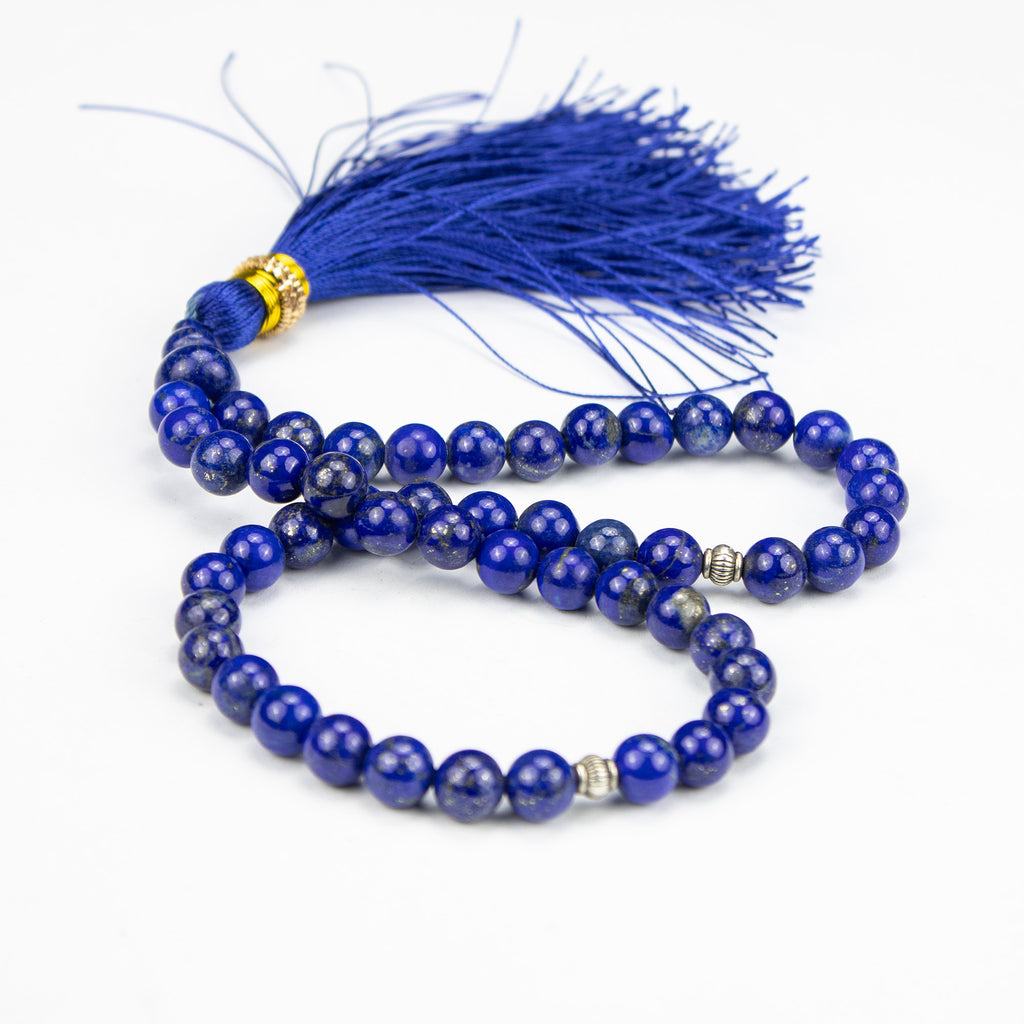 Afghan Lapis Lazuli Tasbih 51 Beads – Natural Blue Gemstone Prayer Beads with Pyrite – Handmade Misbaha