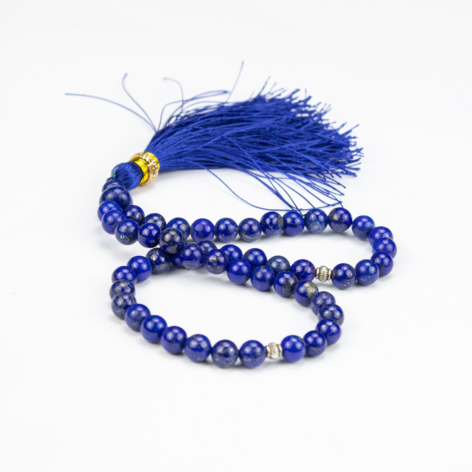 Afghan Lapis Lazuli Tasbih 51 Beads – Natural Blue Gemstone Prayer Beads with Pyrite – Handmade Misbaha