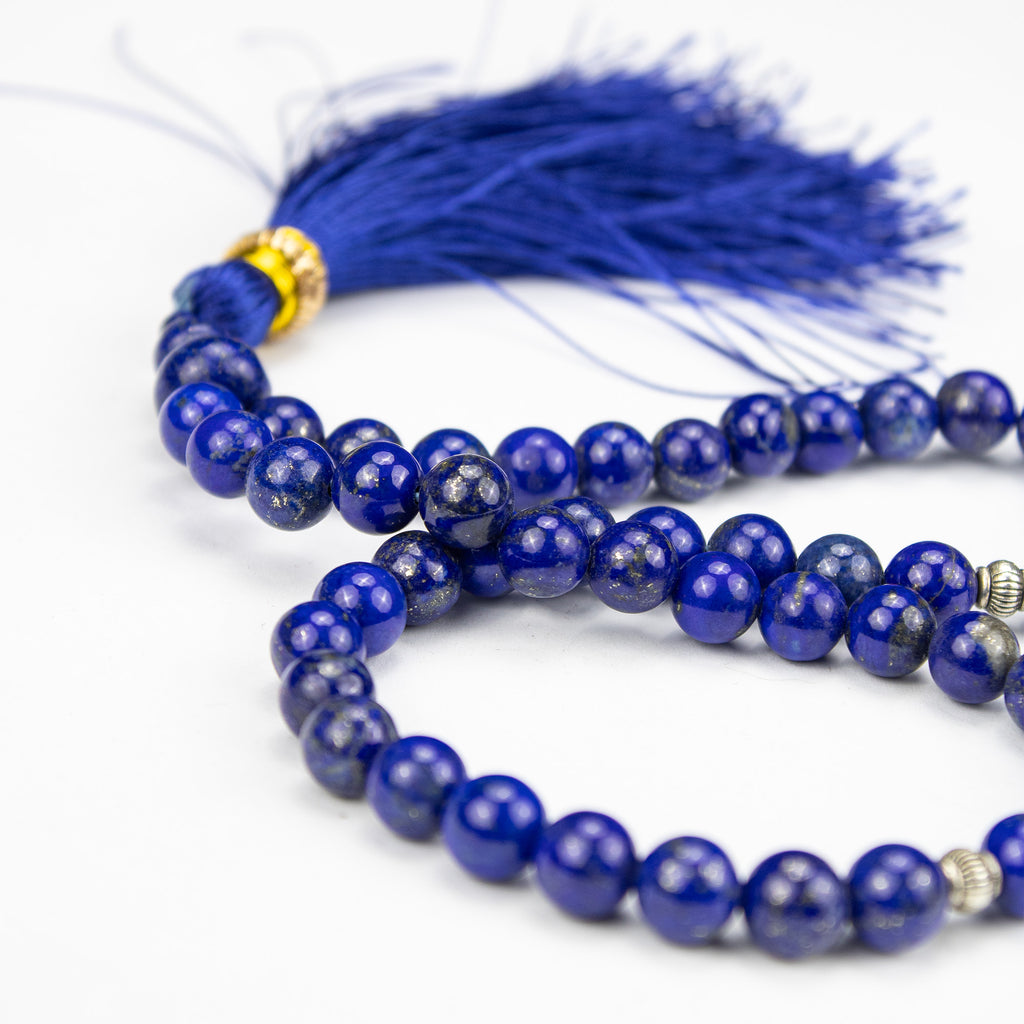 Afghan Lapis Lazuli Tasbih 51 Beads – Natural Blue Gemstone Prayer Beads with Pyrite – Handmade Misbaha