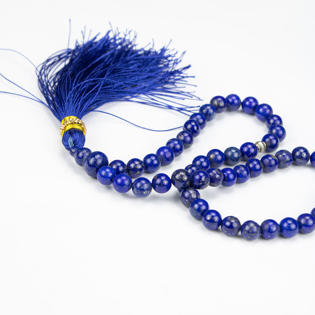 Afghan Lapis Lazuli Tasbih 51 Beads – Natural Blue Gemstone Prayer Beads with Pyrite – Handmade Misbaha
