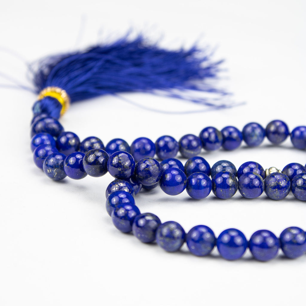 Afghan Lapis Lazuli Tasbih 51 Beads – Natural Blue Gemstone Prayer Beads with Pyrite – Handmade Misbaha