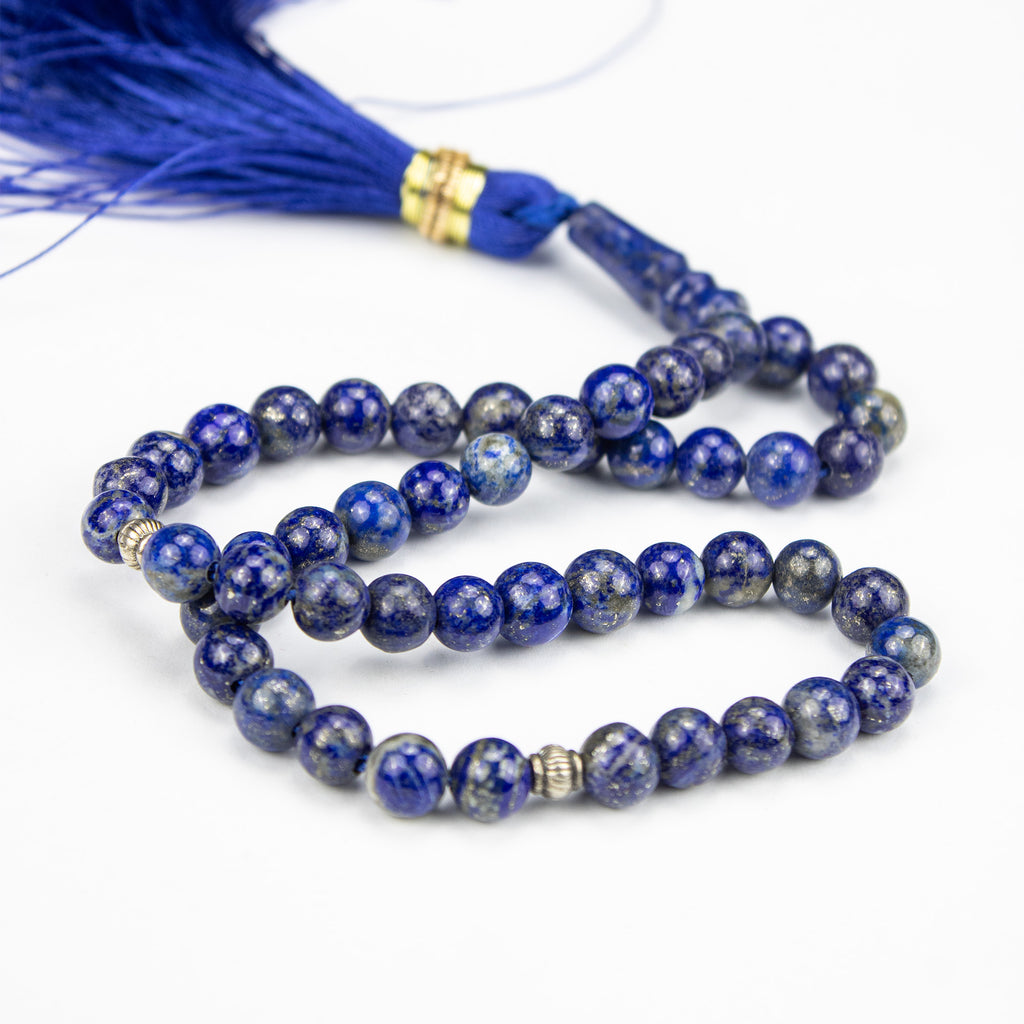 Afghan Lapis Lazuli Tasbih 51 Beads – Natural Blue Stone Prayer Beads – Handmade Misbaha (Classic Grade)
