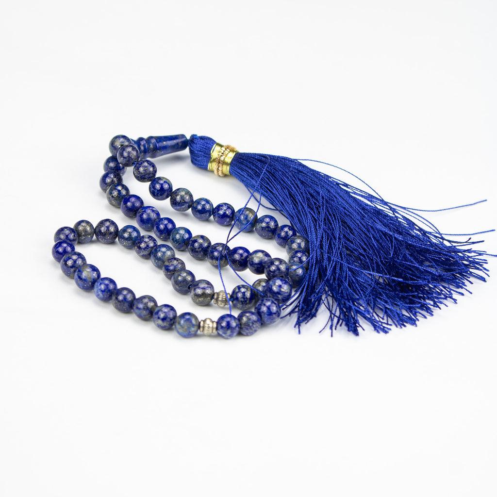 Afghan Lapis Lazuli Tasbih 51 Beads – Natural Blue Stone Prayer Beads – Handmade Misbaha (Classic Grade)