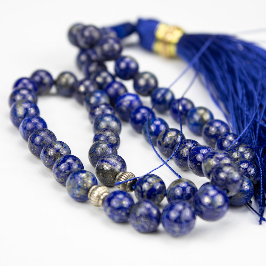 Afghan Lapis Lazuli Tasbih 51 Beads – Natural Blue Stone Prayer Beads – Handmade Misbaha (Classic Grade)