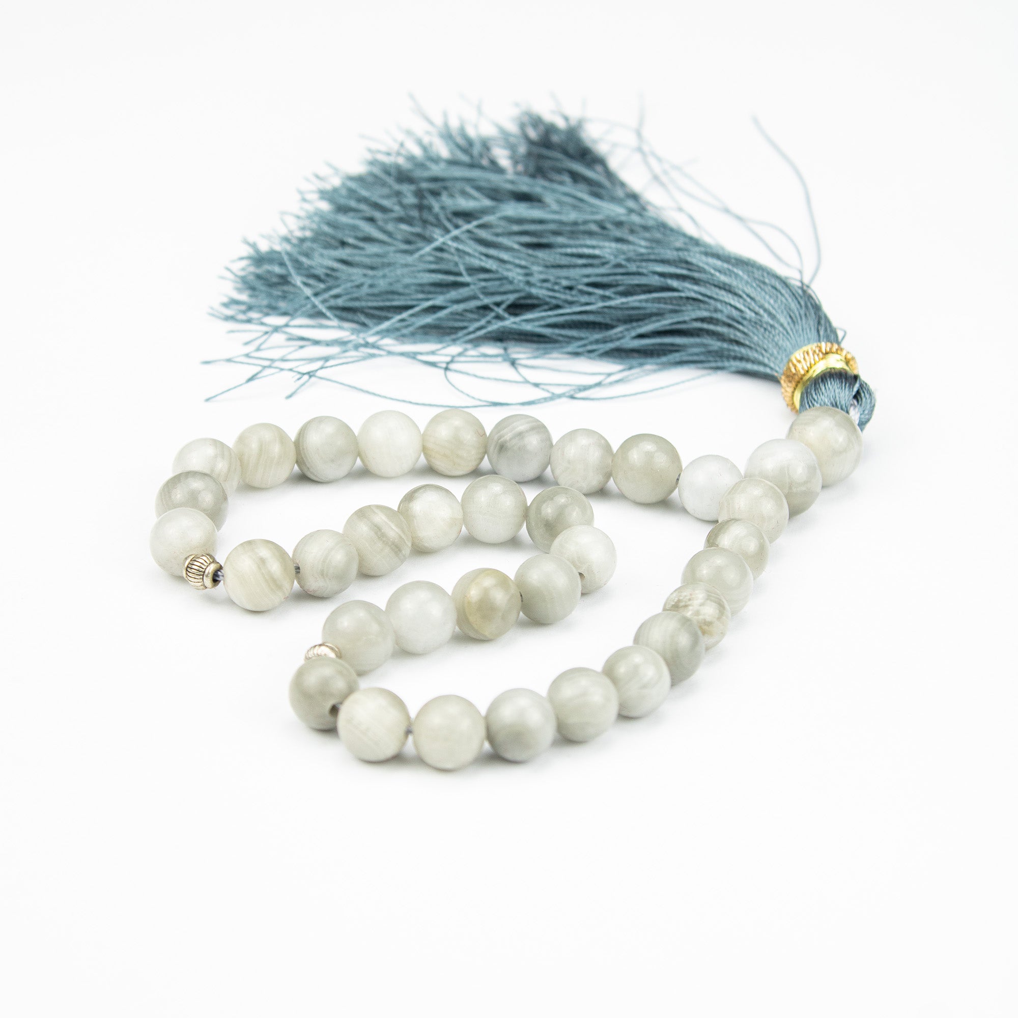 Afghan Smoky Calcite Tasbih 35 Beads – Natural Light Stone Prayer Beads – Handmade Elegant Misbaha