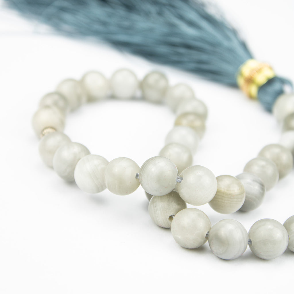 Afghan Smoky Calcite Tasbih 35 Beads – Natural Light Stone Prayer Beads – Handmade Elegant Misbaha
