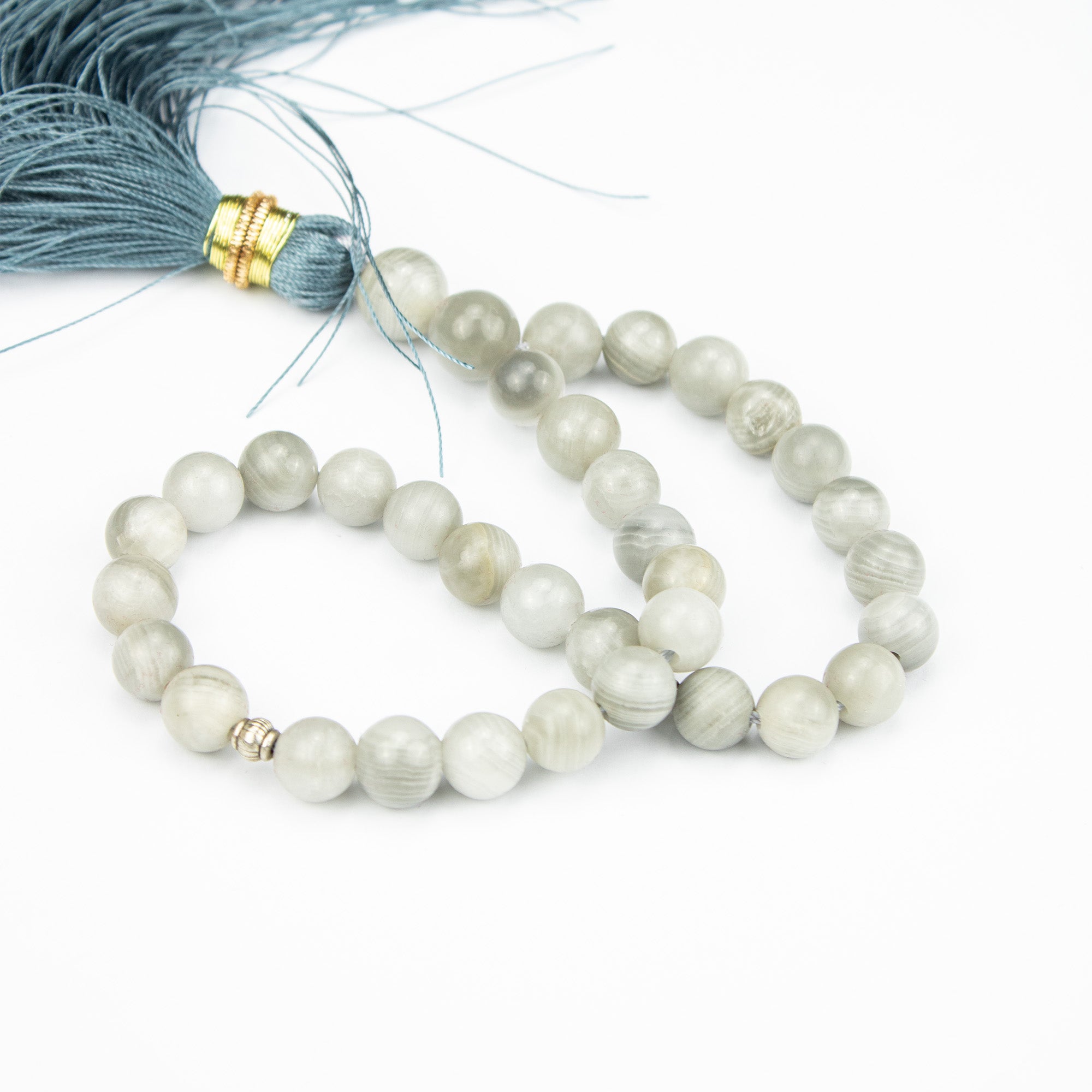 Afghan Smoky Calcite Tasbih 35 Beads – Natural Light Stone Prayer Beads – Handmade Elegant Misbaha