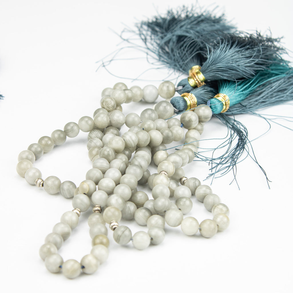 Afghan Smoky Calcite Tasbih 35 Beads – Natural Light Stone Prayer Beads – Handmade Elegant Misbaha