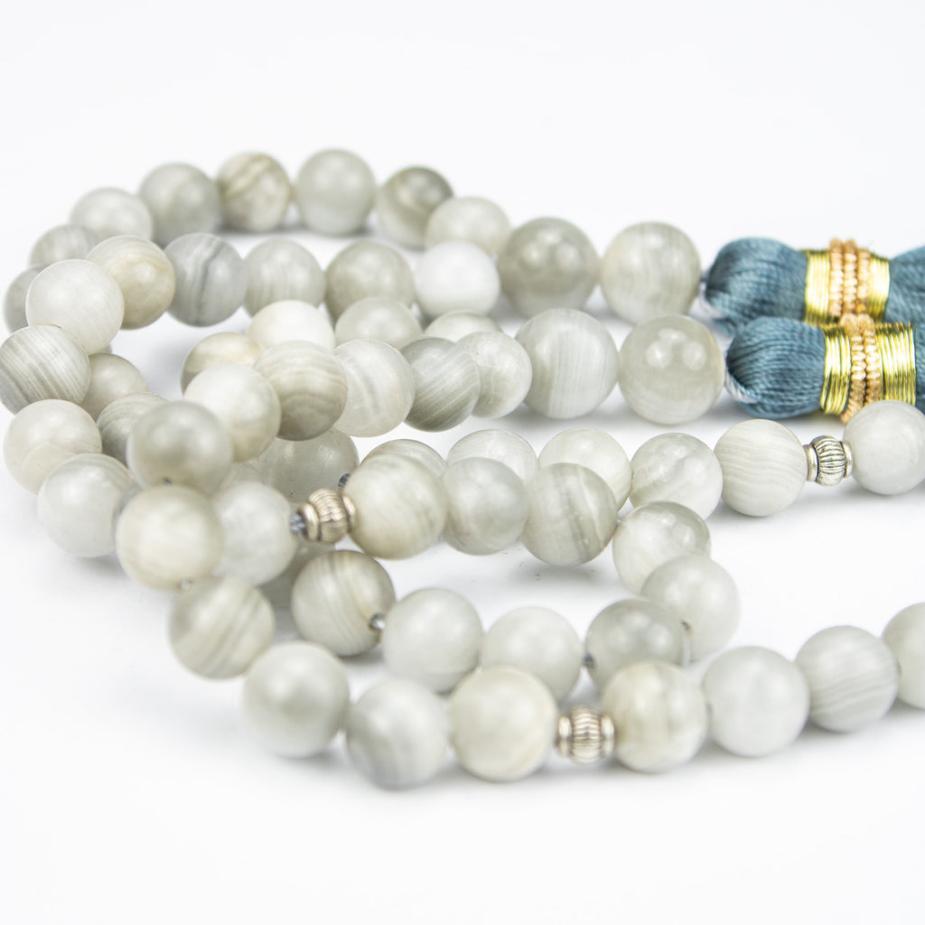 Afghan Smoky Calcite Tasbih 35 Beads – Natural Light Stone Prayer Beads – Handmade Elegant Misbaha