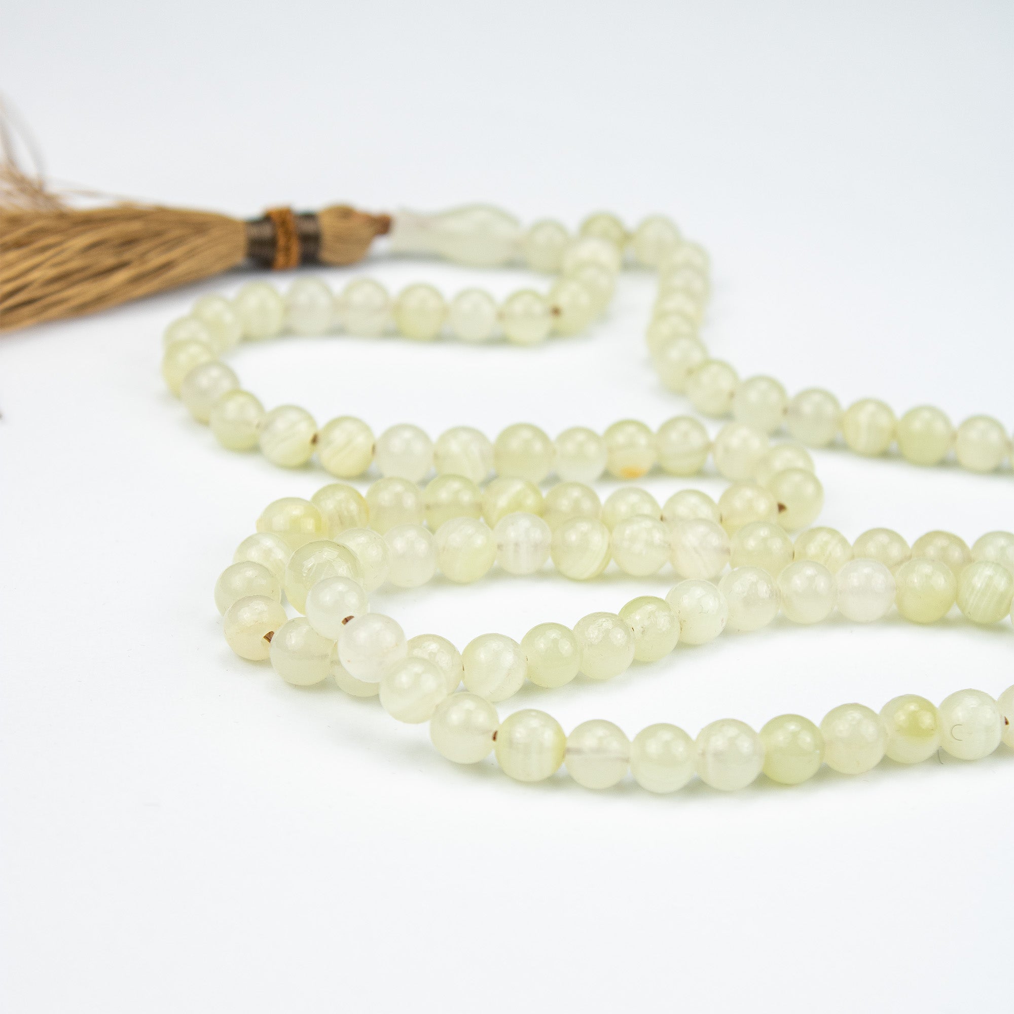 Lemon Calcite Tasbih 100 Beads – Natural Soft Yellow Prayer Beads – Handmade 8mm Misbaha
