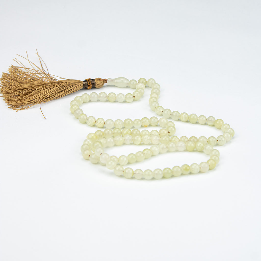 Lemon Calcite Tasbih 100 Beads – Natural Soft Yellow Prayer Beads – Handmade 8mm Misbaha
