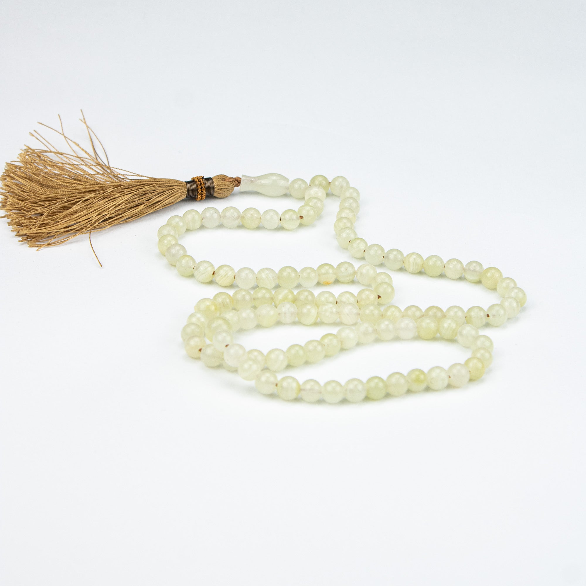 Lemon Calcite Tasbih 100 Beads – Natural Soft Yellow Prayer Beads – Handmade 8mm Misbaha