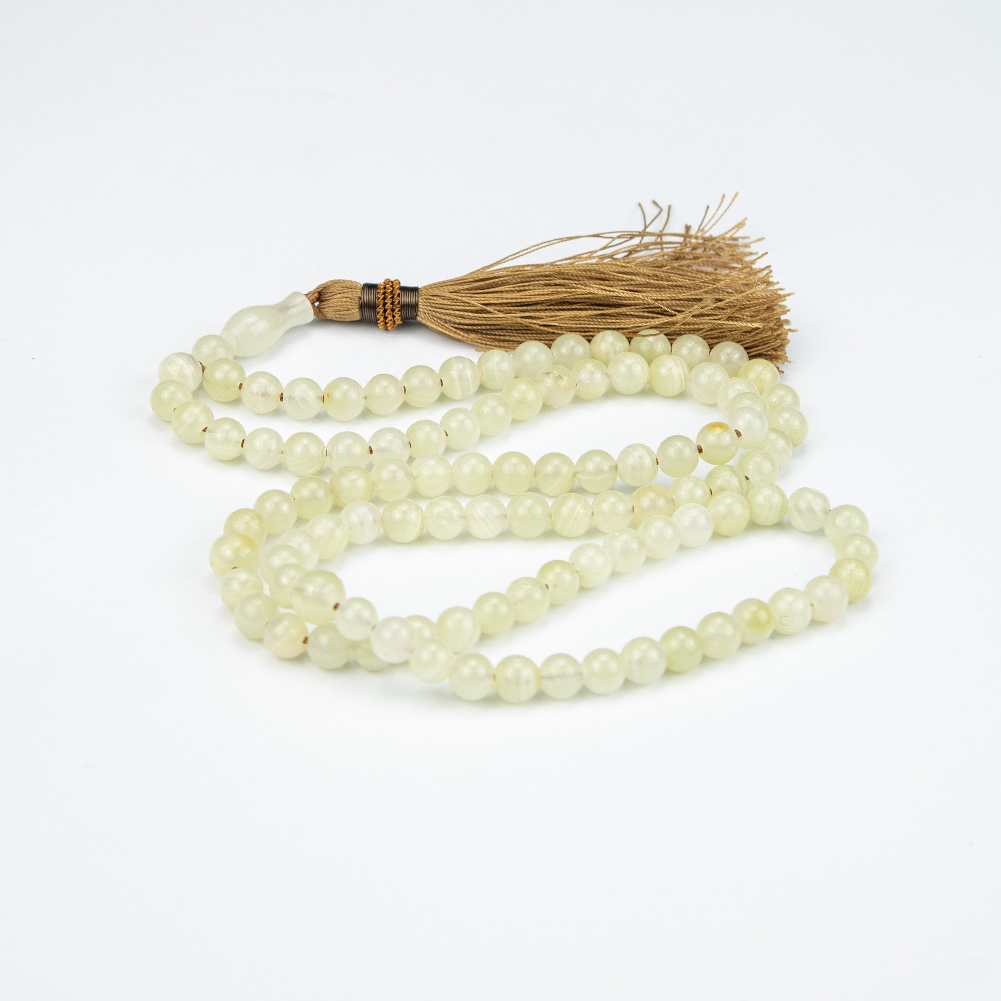 Lemon Calcite Tasbih 100 Beads – Natural Soft Yellow Prayer Beads – Handmade 8mm Misbaha