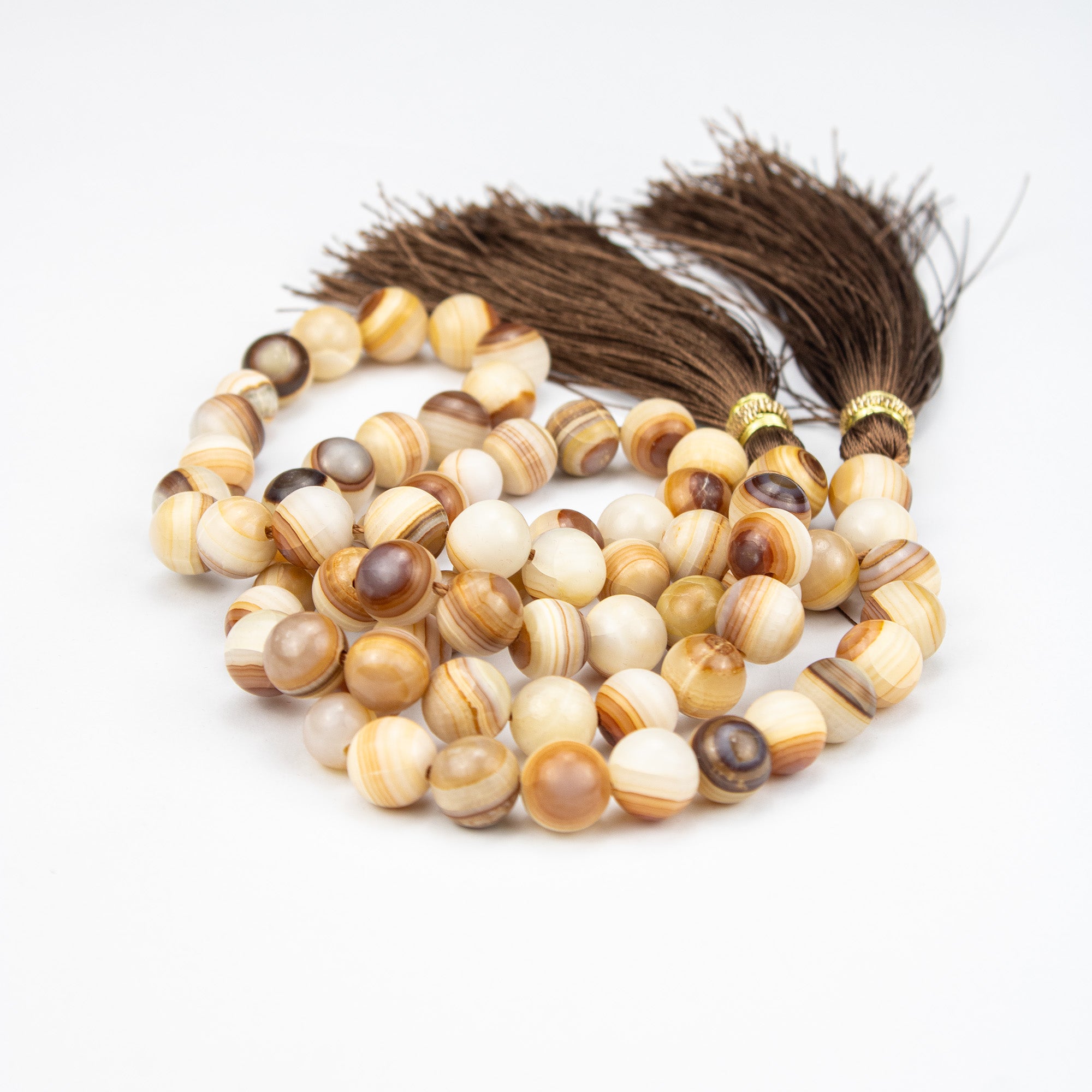Banded Honey Onyx Tasbih 35 Beads – Natural Multi-Tone Prayer Beads – Handmade 12mm Misbaha
