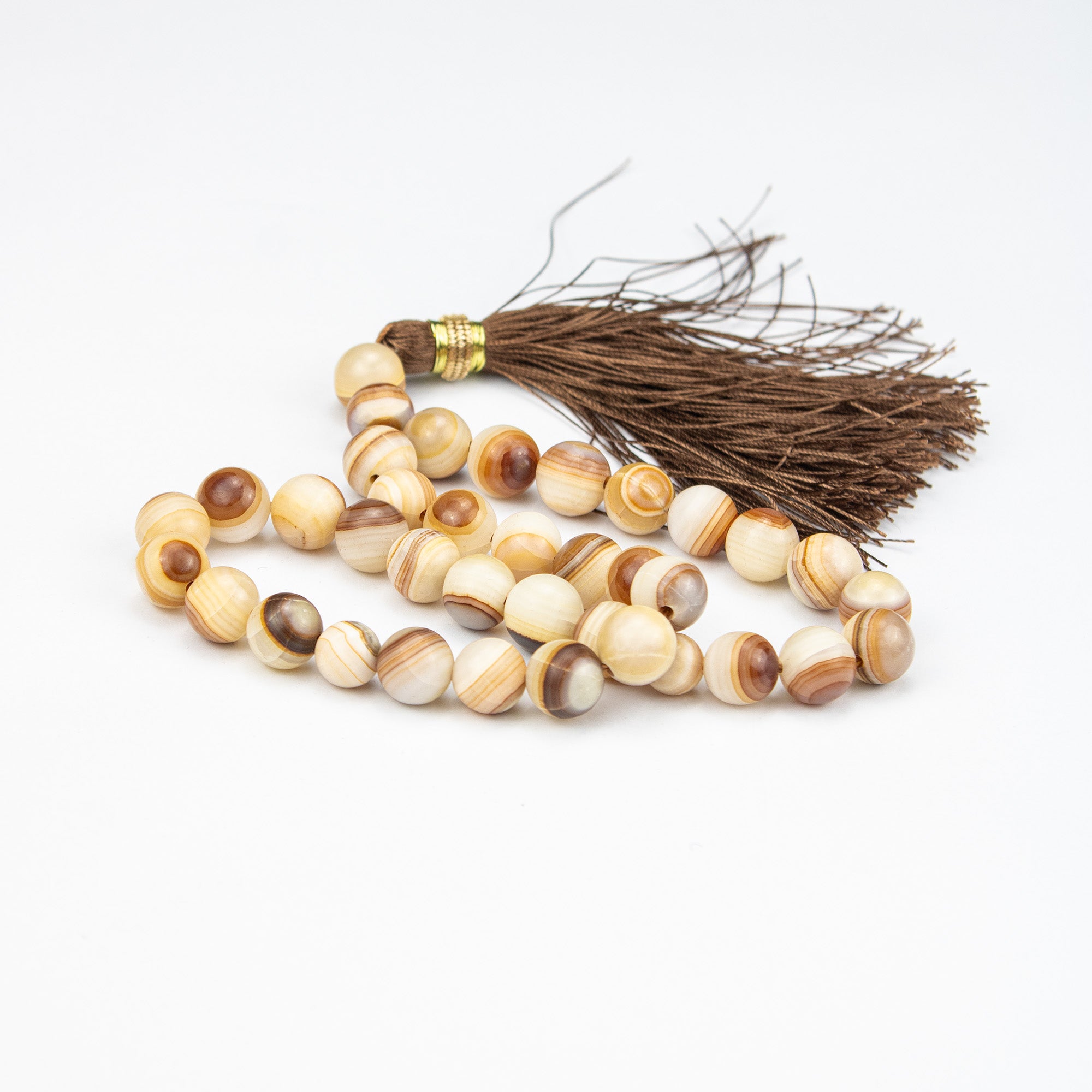 Banded Honey Onyx Tasbih 35 Beads – Natural Multi-Tone Prayer Beads – Handmade 12mm Misbaha