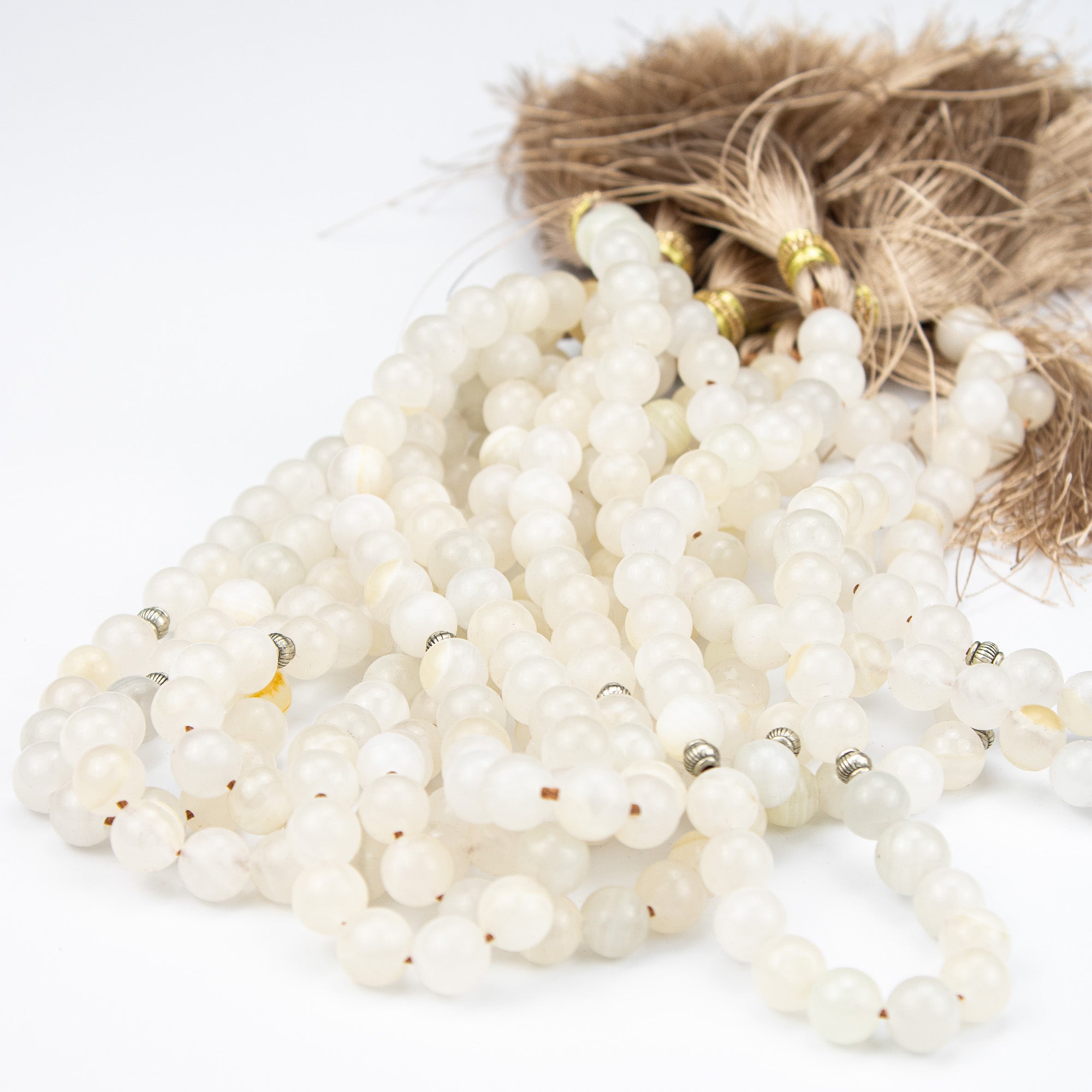 Afghan Cream Calcite Tasbih 35 Beads – Natural Ivory Stone Prayer Beads – Handmade Minimal Misbaha