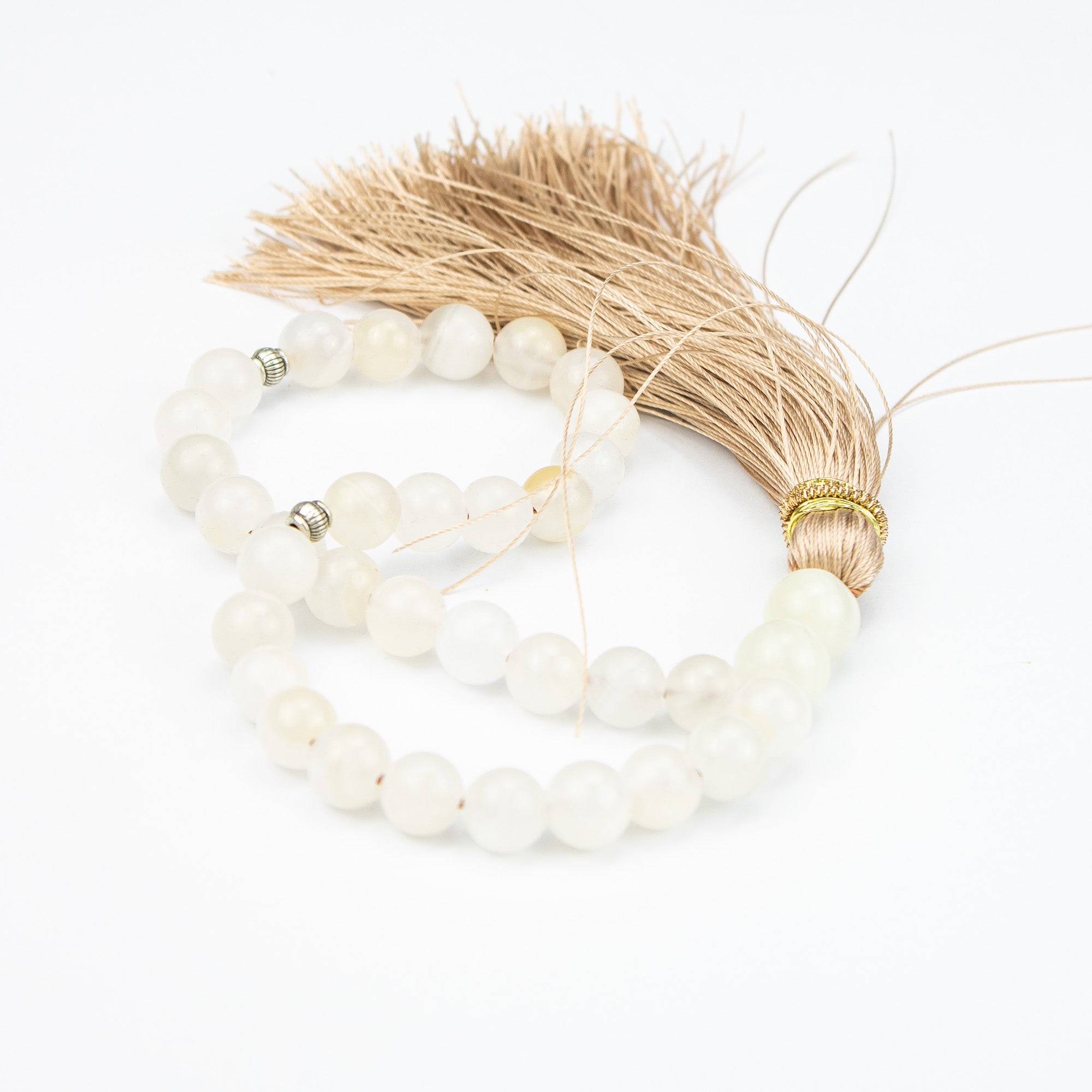 Afghan Cream Calcite Tasbih 35 Beads – Natural Ivory Stone Prayer Beads – Handmade Minimal Misbaha