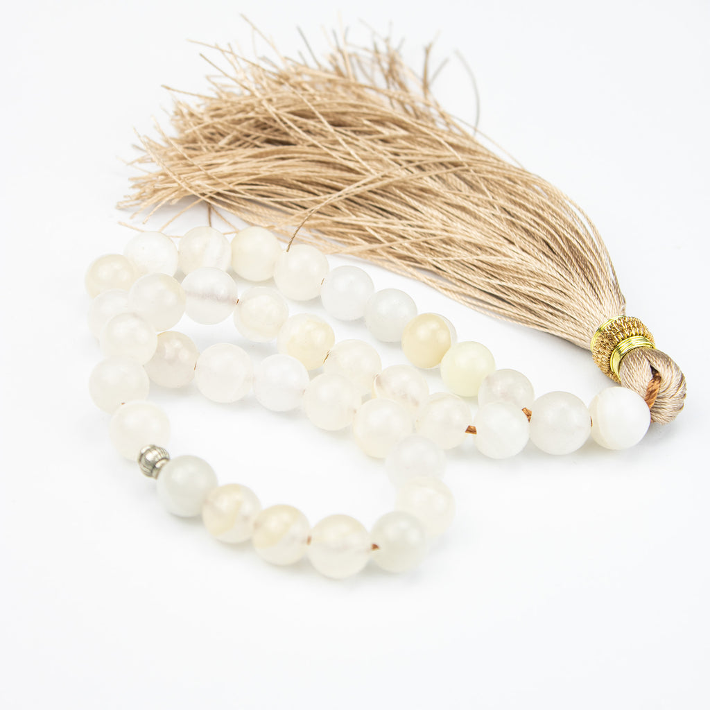 Afghan Cream Calcite Tasbih 35 Beads – Natural Ivory Stone Prayer Beads – Handmade Minimal Misbaha