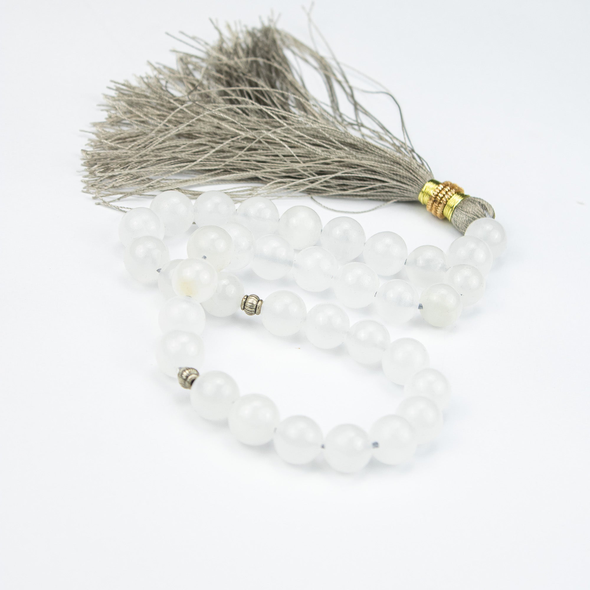 Afghan Crystal White Calcite Tasbih 35 Beads – Natural Pure White Prayer Beads – Handmade Premium Misbaha