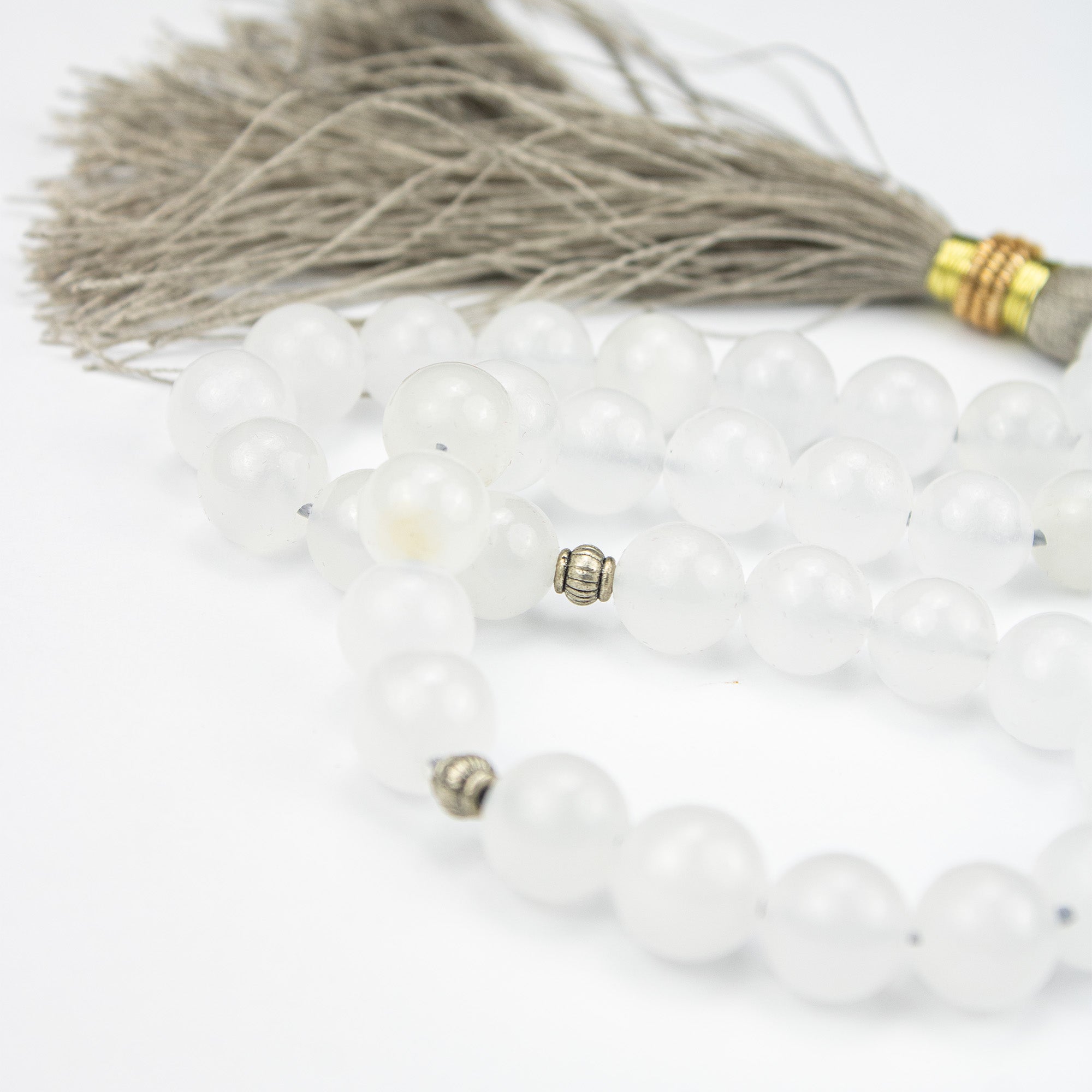 Afghan Crystal White Calcite Tasbih 35 Beads – Natural Pure White Prayer Beads – Handmade Premium Misbaha
