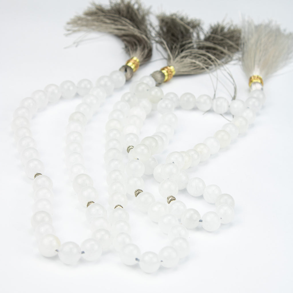 Afghan Crystal White Calcite Tasbih 35 Beads – Natural Pure White Prayer Beads – Handmade Premium Misbaha