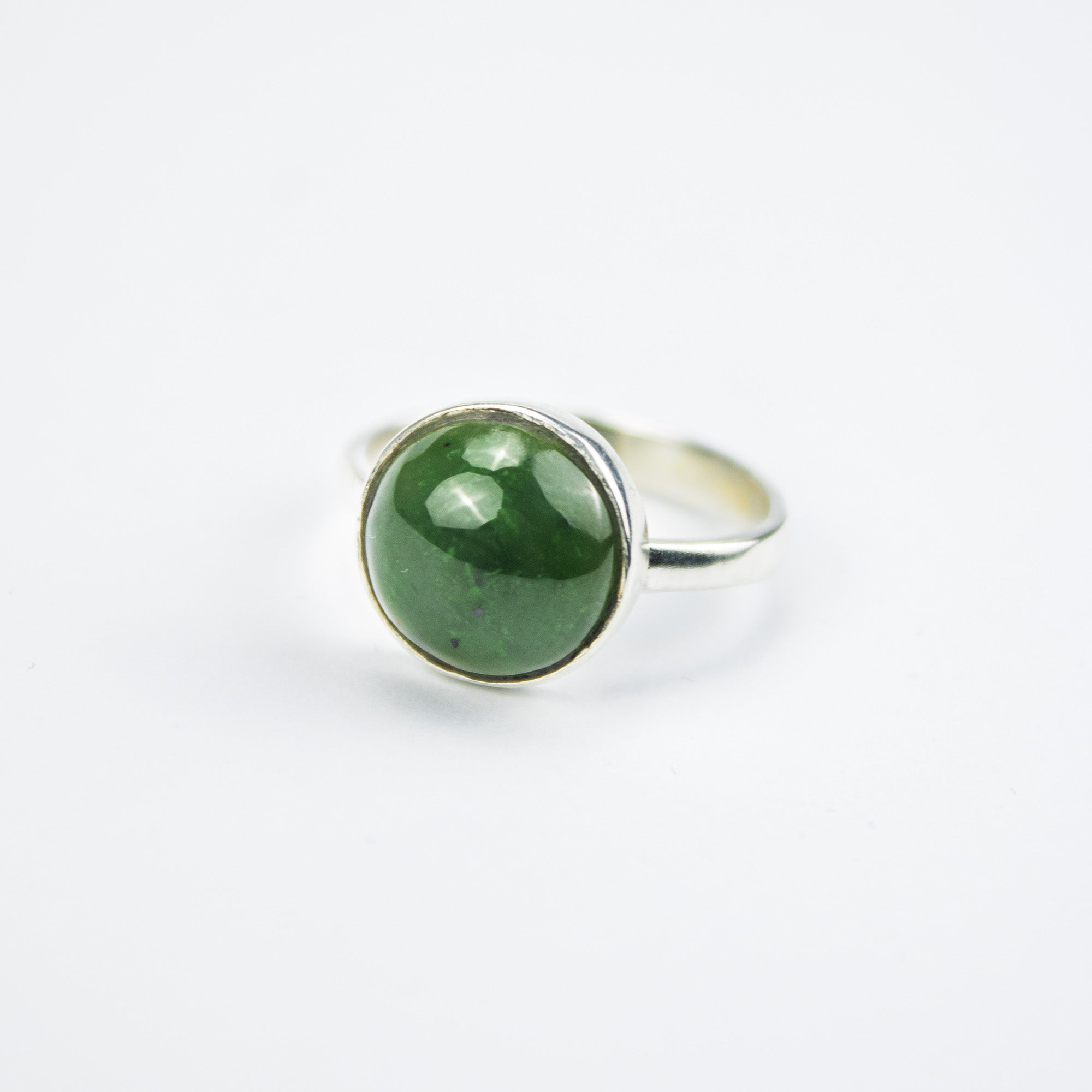 Afghan Nephrite Jade Ring in 925 Sterling Silver – Natural Green Gemstone Ring – Size 17 mm
