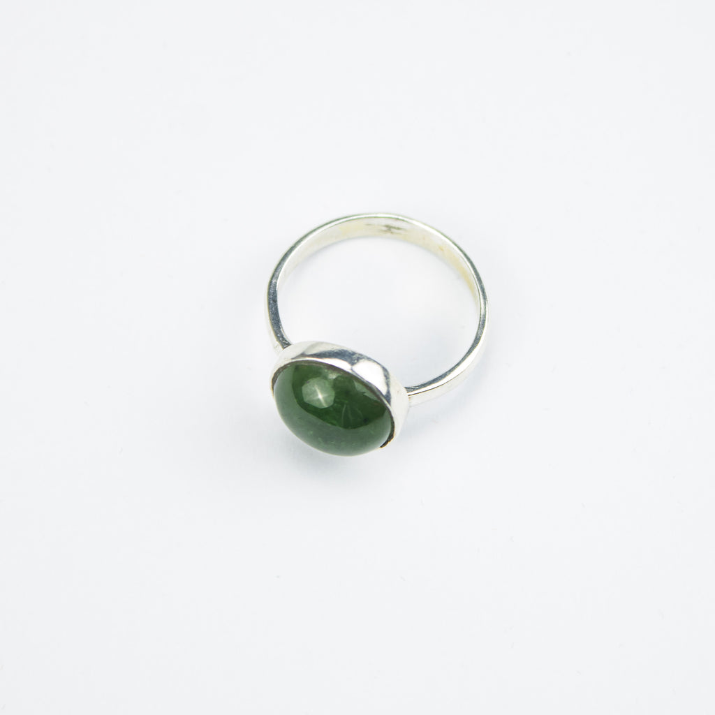 Afghan Nephrite Jade Ring in 925 Sterling Silver – Natural Green Gemstone Ring – Size 17 mm