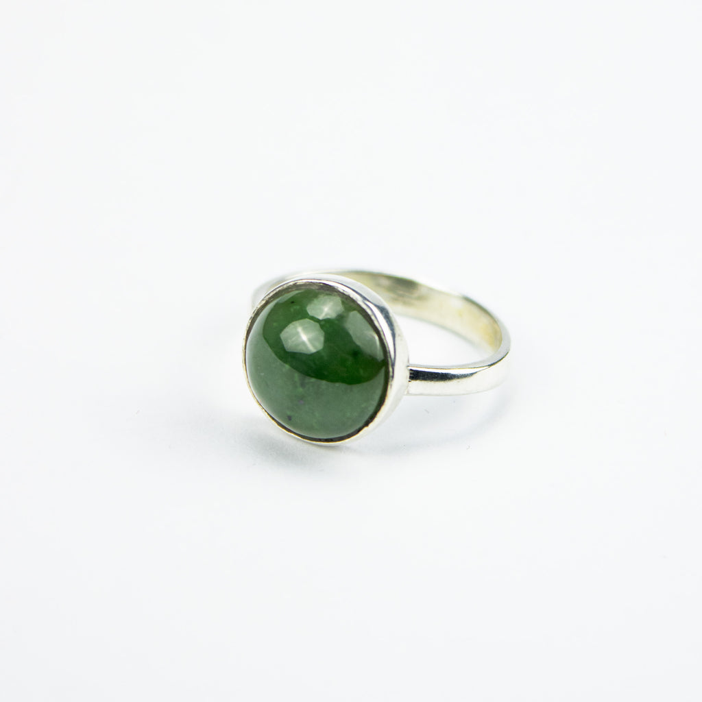 Afghan Nephrite Jade Ring in 925 Sterling Silver – Natural Green Gemstone Ring – Size 17 mm