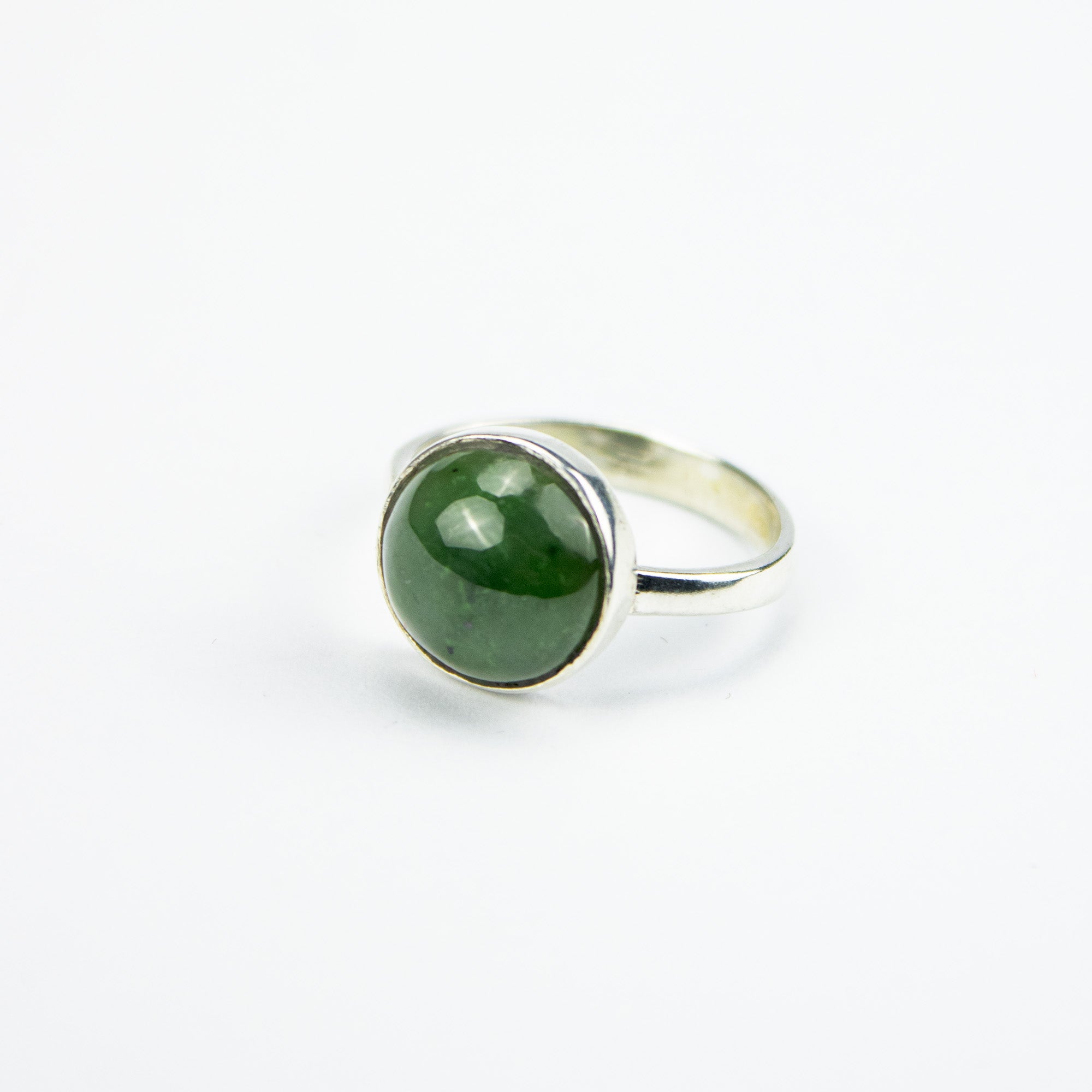 Afghan Nephrite Jade Ring in 925 Sterling Silver – Natural Green Gemstone Ring – Size 17 mm