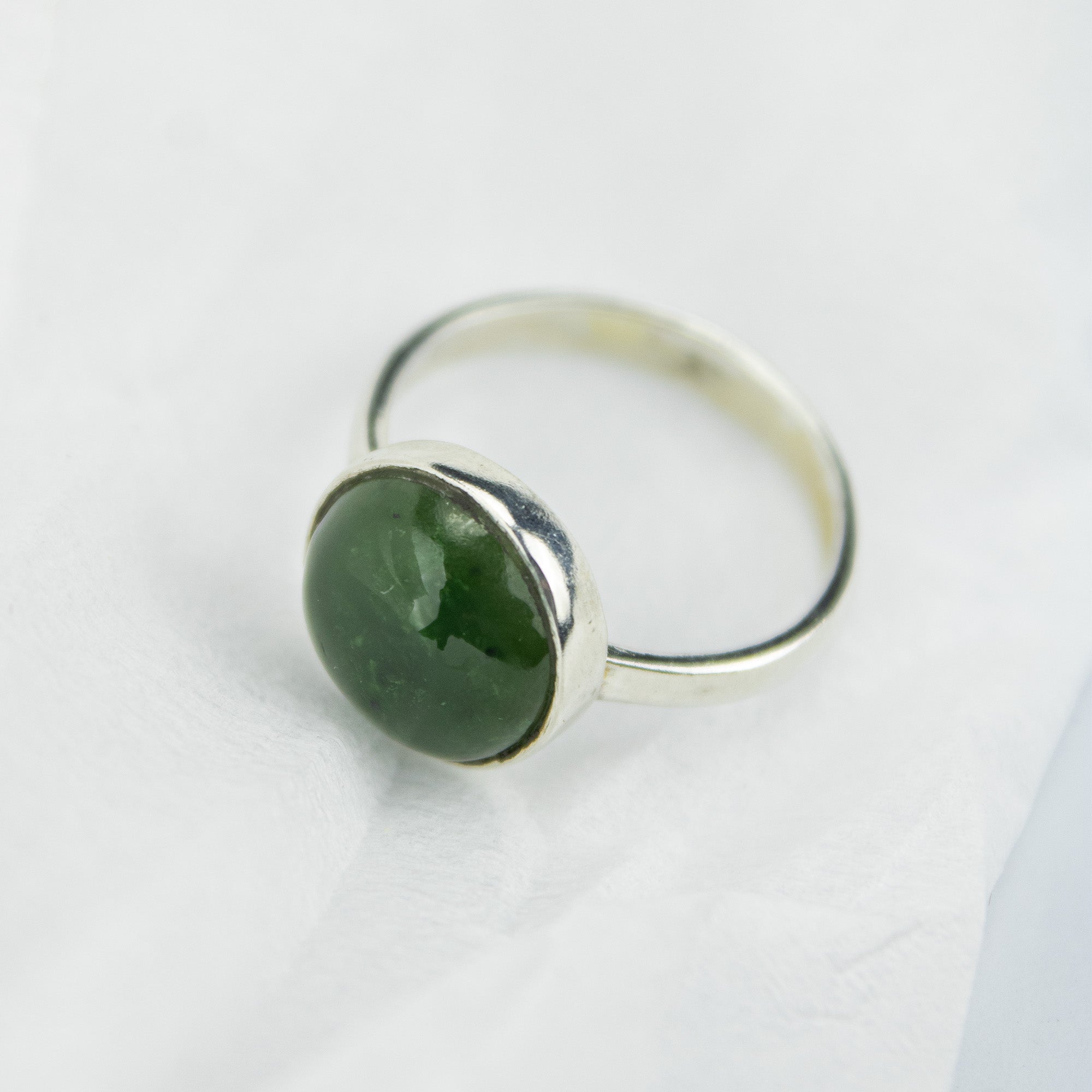 Afghan Nephrite Jade Ring in 925 Sterling Silver – Natural Green Gemstone Ring – Size 17 mm