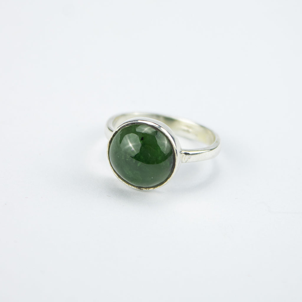 Afghan Nephrite Jade Ring in 925 Sterling Silver – Natural Green Gemstone Ring – Size 17 mm