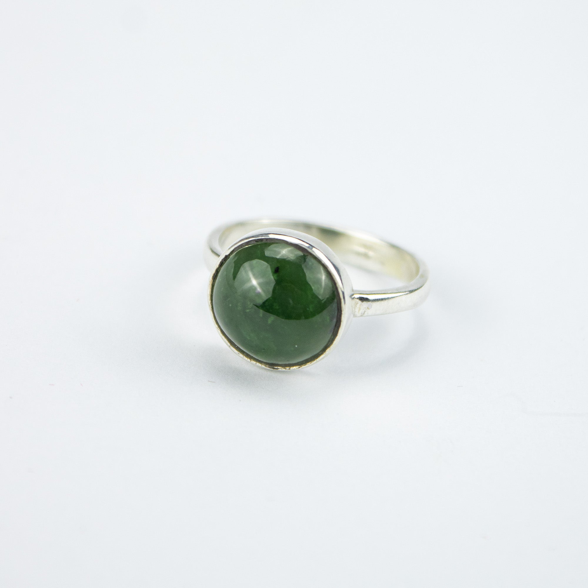 Afghan Nephrite Jade Ring in 925 Sterling Silver – Natural Green Gemstone Ring – Size 17 mm
