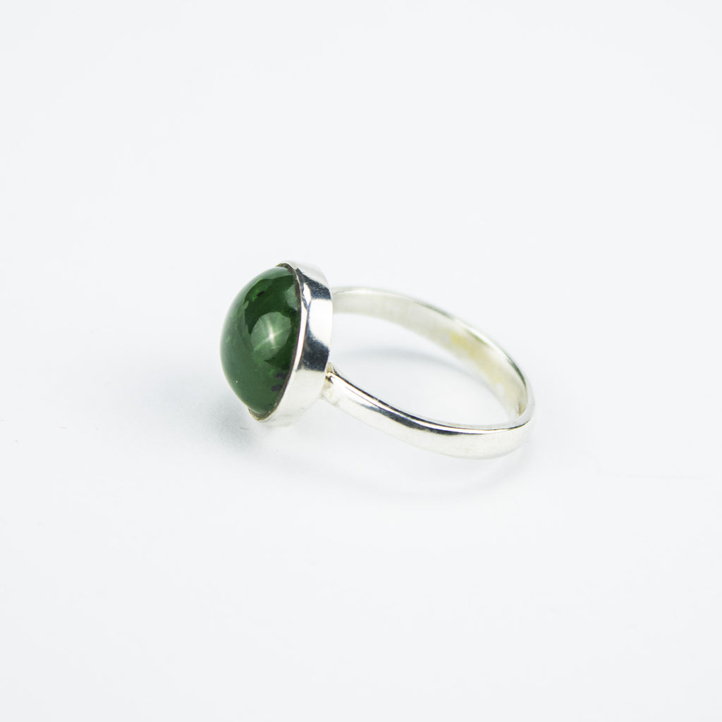 Afghan Nephrite Jade Ring in 925 Sterling Silver – Natural Green Gemstone Ring – Size 17 mm