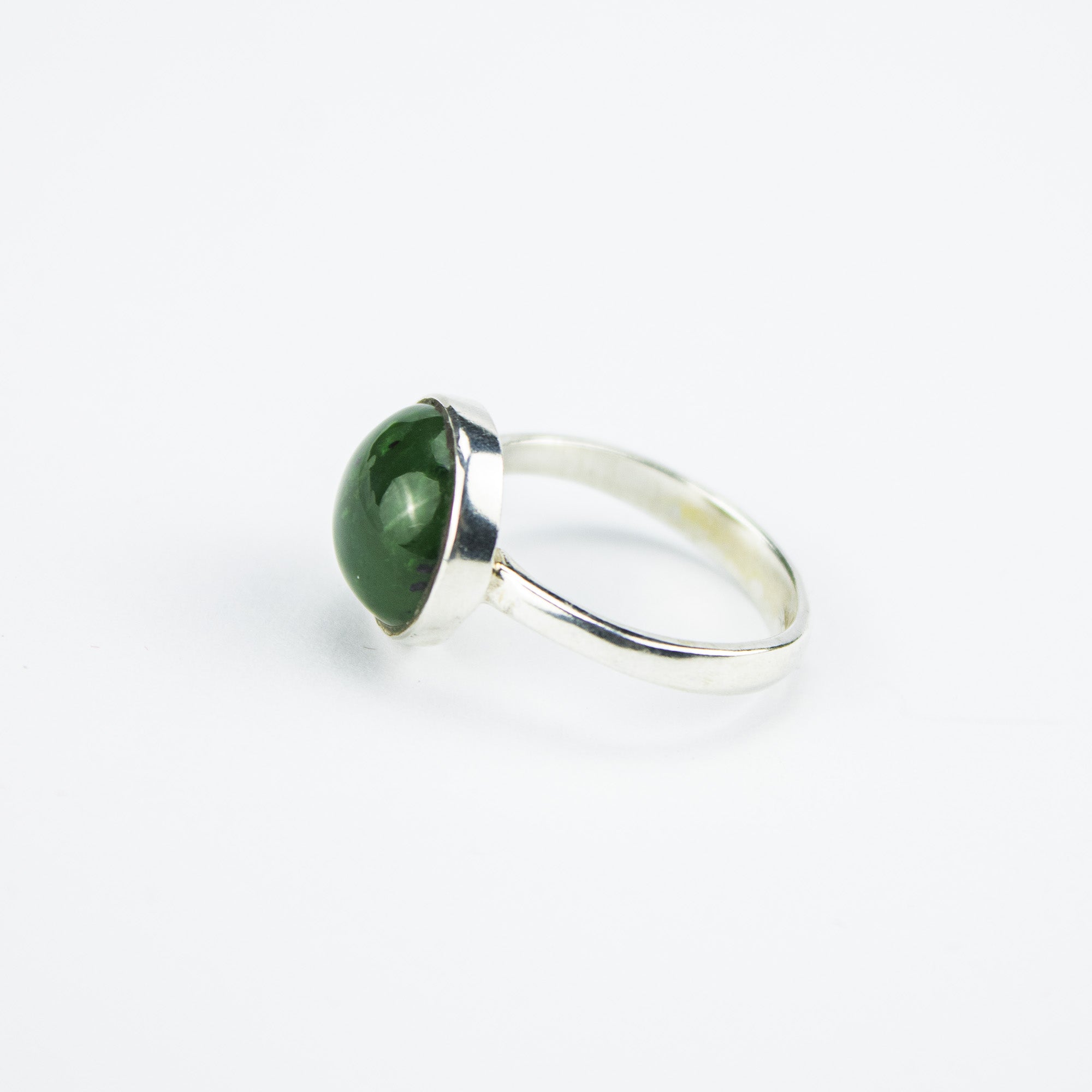 Afghan Nephrite Jade Ring in 925 Sterling Silver – Natural Green Gemstone Ring – Size 17 mm