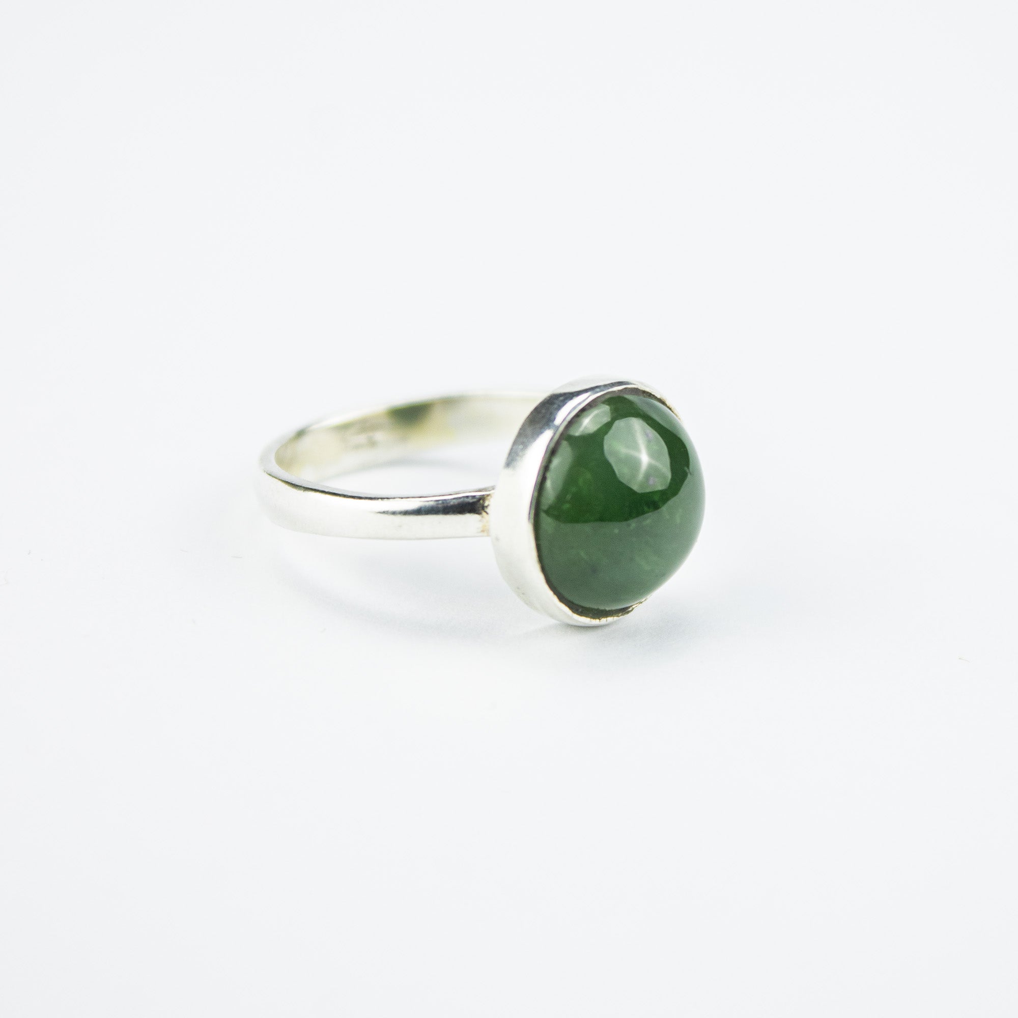 Afghan Nephrite Jade Ring in 925 Sterling Silver – Natural Green Gemstone Ring – Size 17 mm