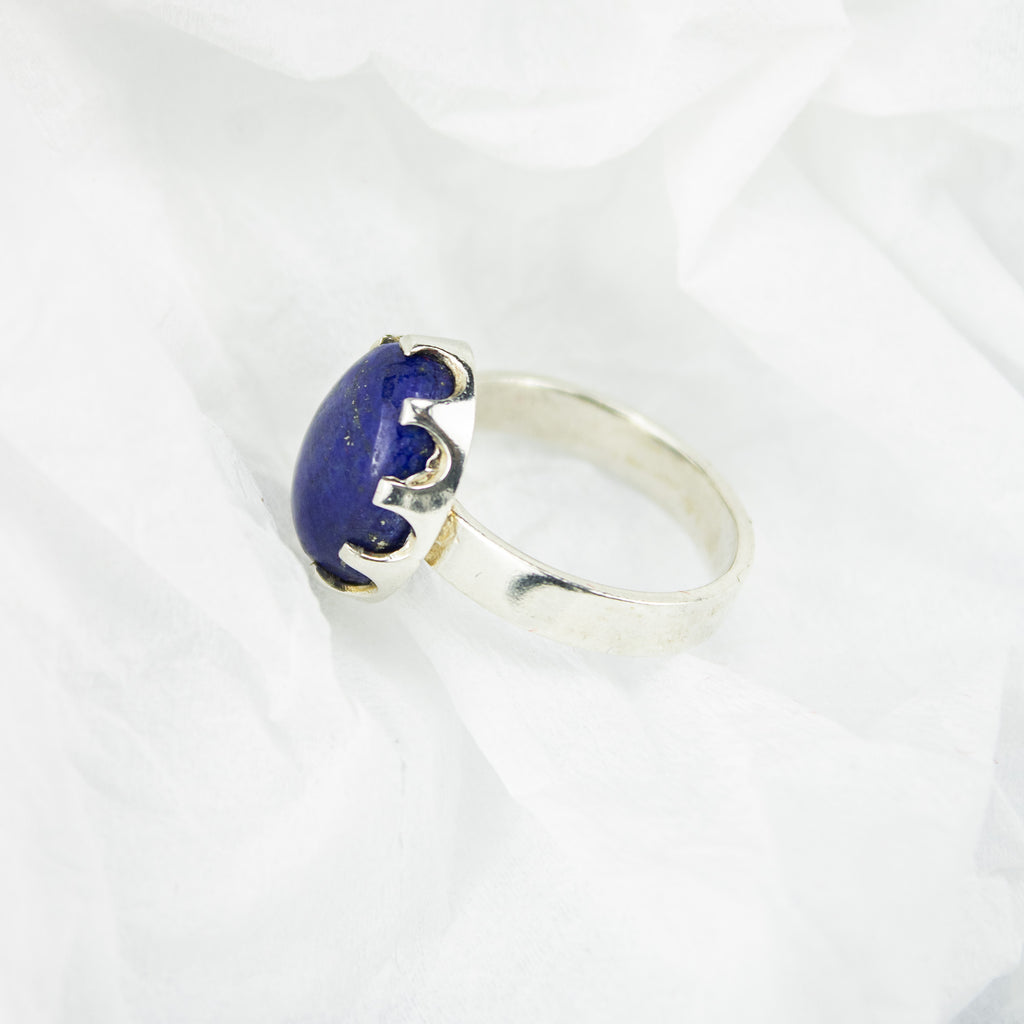 Lapis Lazuli Ring in 925 Sterling Silver – Natural Deep Blue Gemstone Ring – Size 17 mm