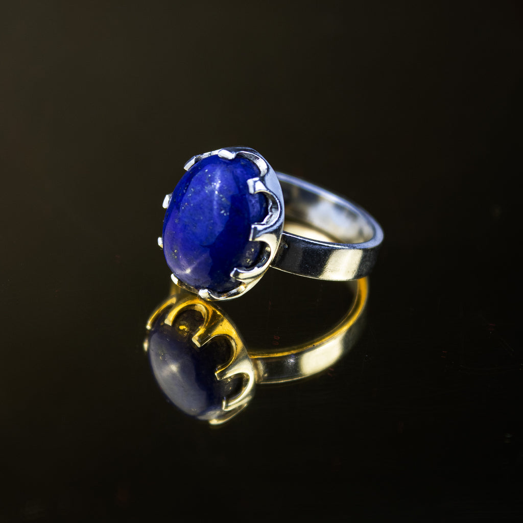 Lapis Lazuli Ring in 925 Sterling Silver – Natural Deep Blue Gemstone Ring – Size 17 mm