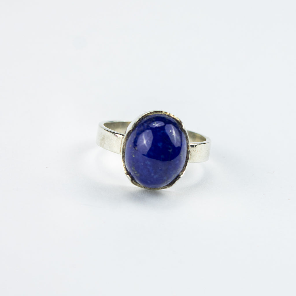 Lapis Lazuli Ring in 925 Sterling Silver – Natural Deep Blue Gemstone Ring – Size 18 mm
