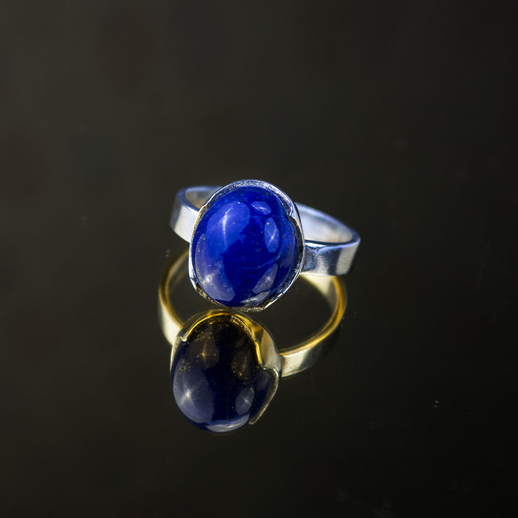 Lapis Lazuli Ring in 925 Sterling Silver – Natural Deep Blue Gemstone Ring – Size 18 mm