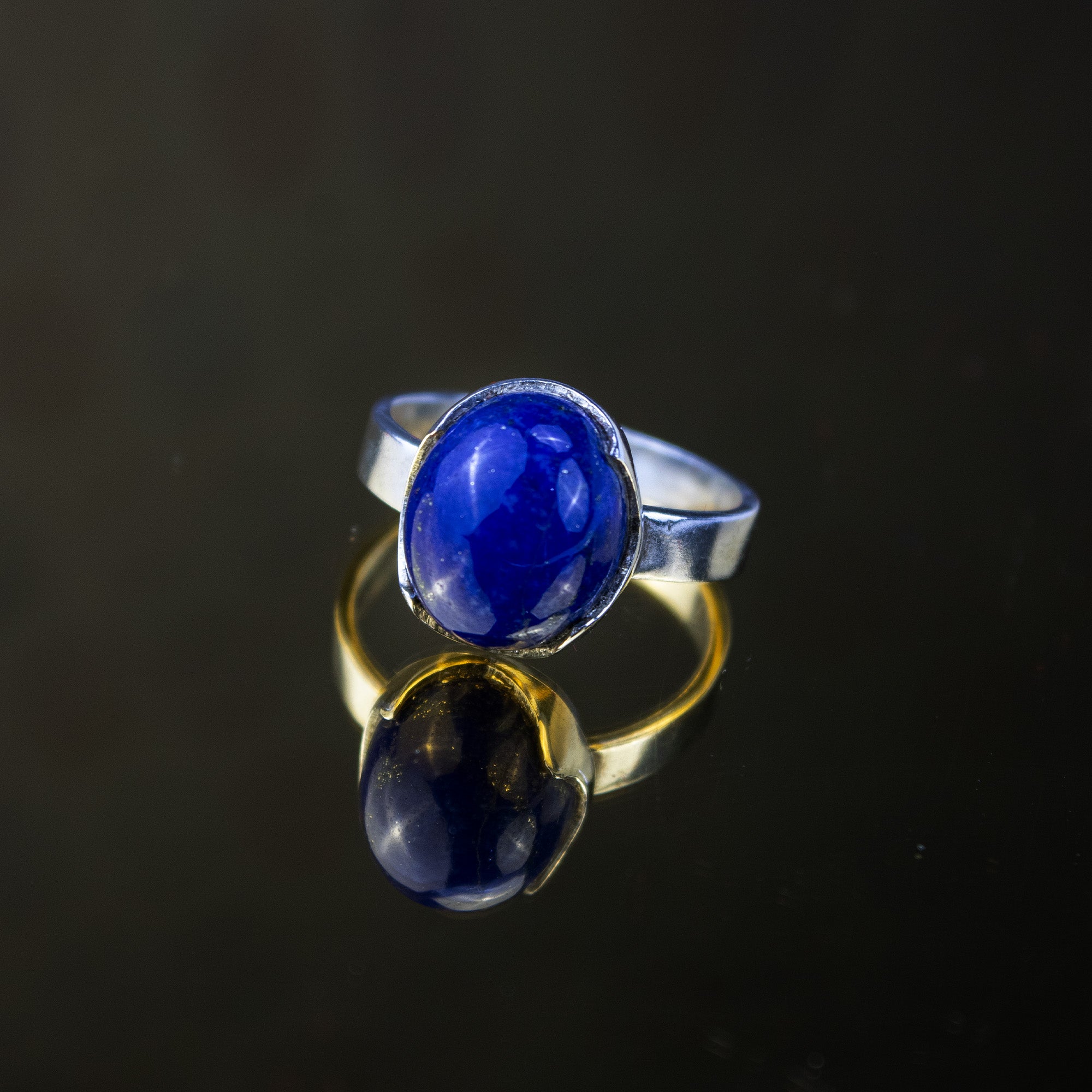 Lapis Lazuli Ring in 925 Sterling Silver – Natural Deep Blue Gemstone Ring – Size 18 mm