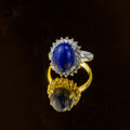 Afghan Lapis Lazuli Halo Ring with Zircon in 925 Sterling Silver – Natural Blue Gemstone Ring – Size 18 mm