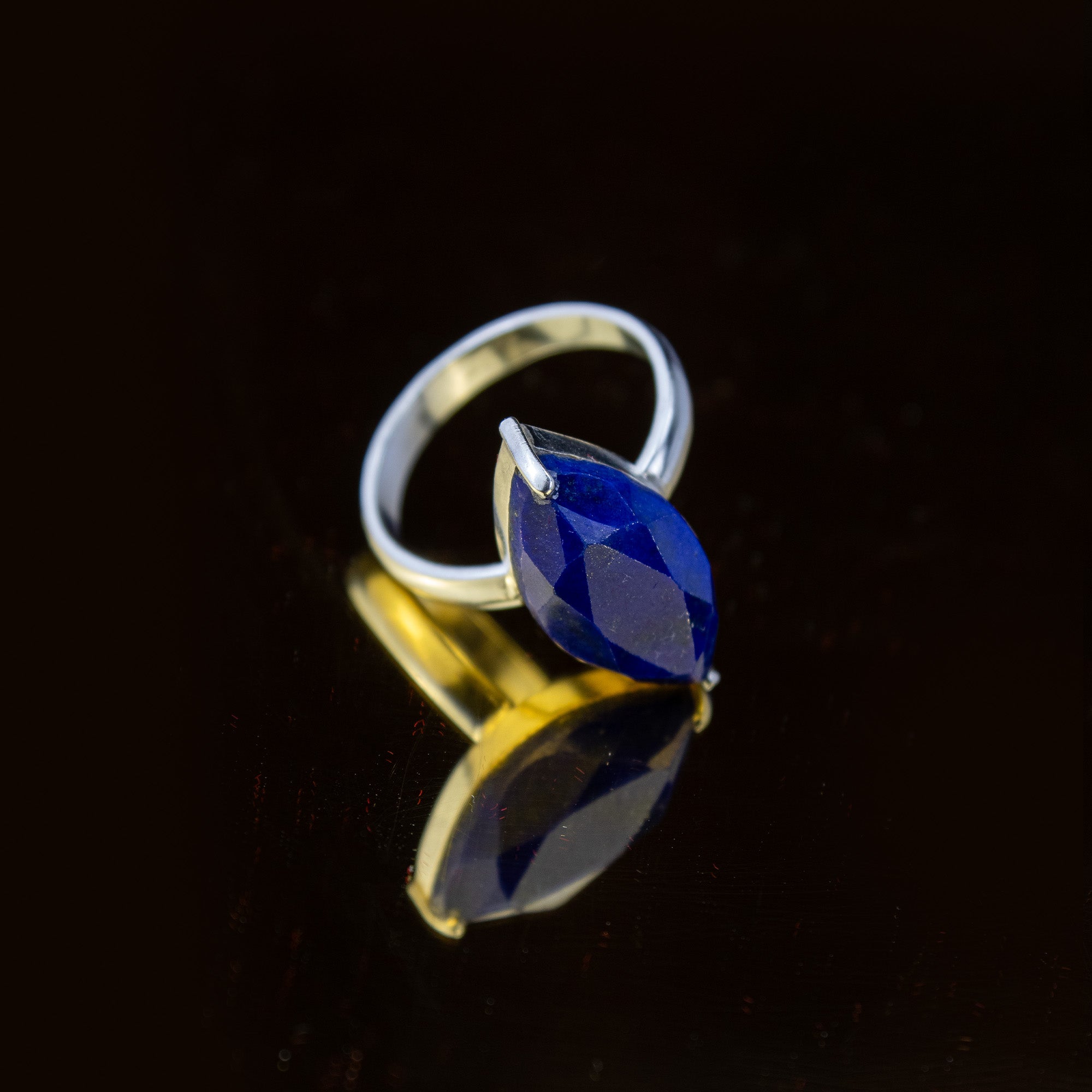 Lapis Lazuli Marquise Ring in 925 Sterling Silver – Natural Blue Gemstone Ring – Size 18 mm