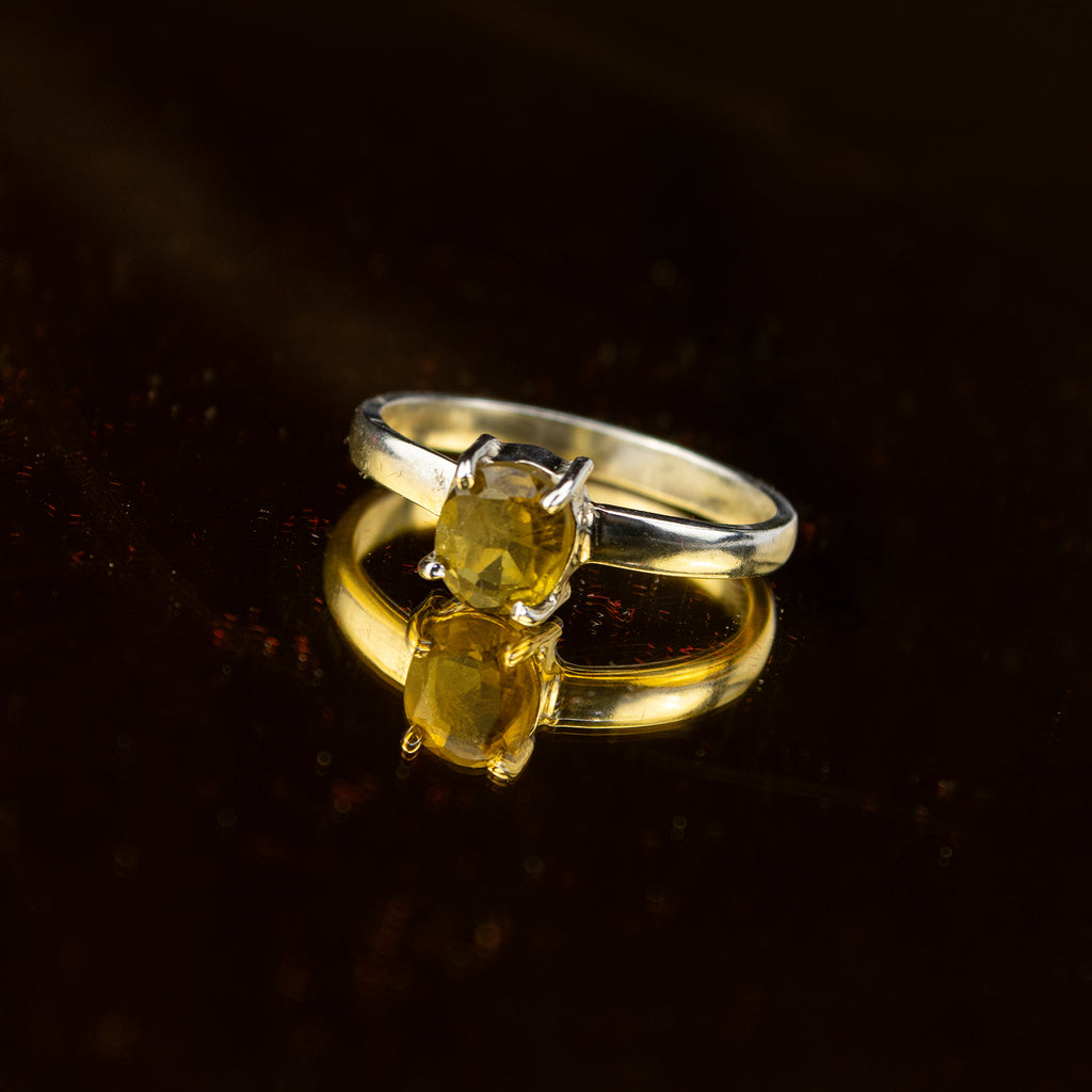 Golden Yellow Tourmaline Ring in 925 Sterling Silver – Natural Yellow Gemstone Ring – Size 20 mm