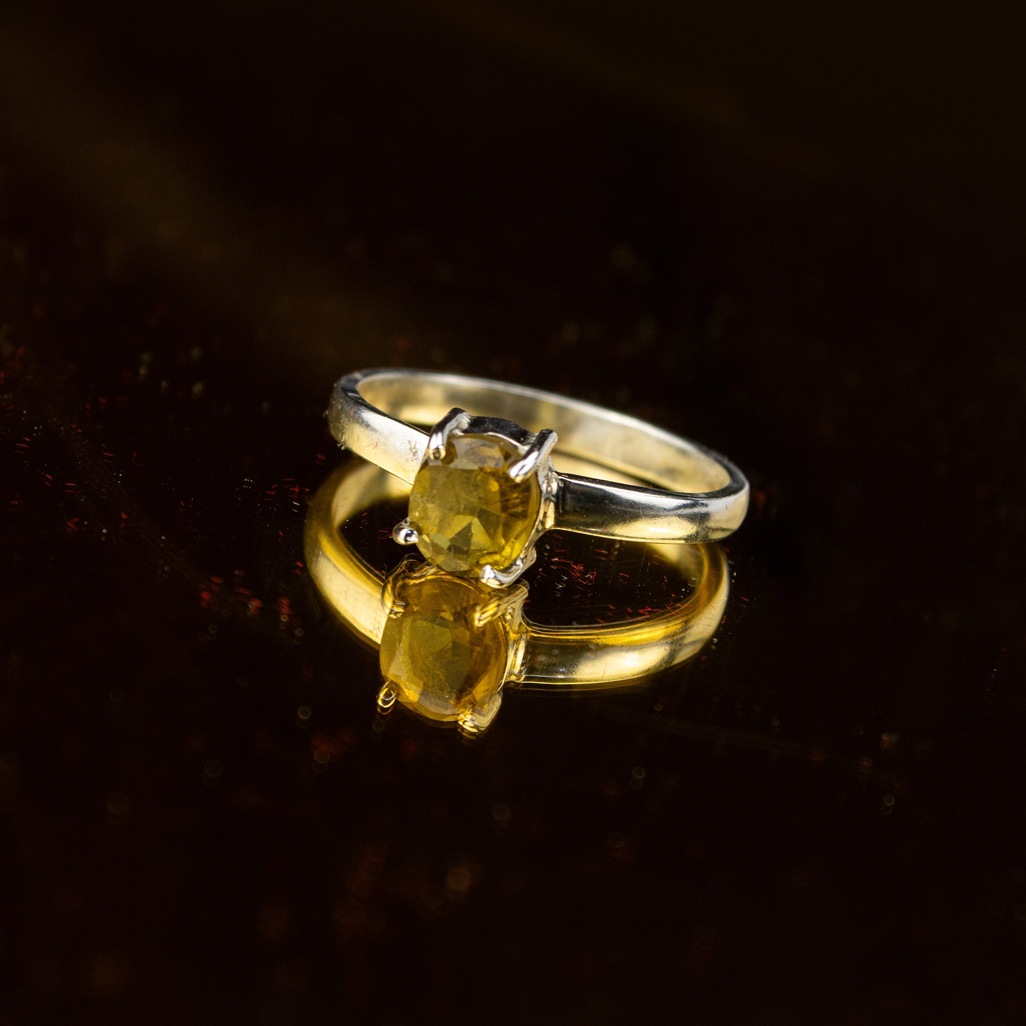 Golden Yellow Tourmaline Ring in 925 Sterling Silver – Natural Yellow Gemstone Ring – Size 20 mm