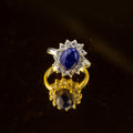 Afghan Lapis Lazuli Halo Ring with Zircon in 925 Sterling Silver – Natural Blue Gemstone Ring – Size 17 mm