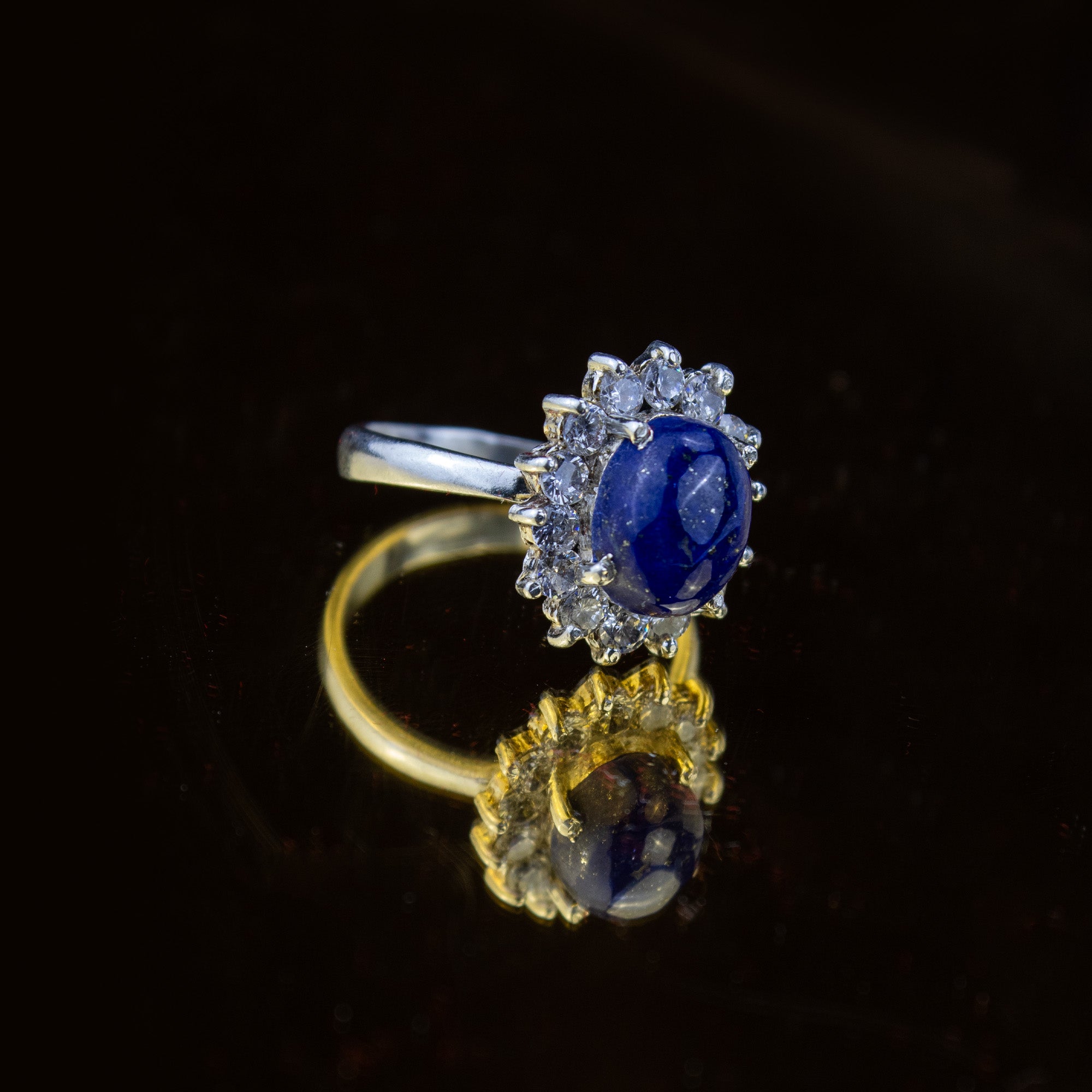 Afghan Lapis Lazuli Halo Ring with Zircon in 925 Sterling Silver – Natural Blue Gemstone Ring – Size 17 mm
