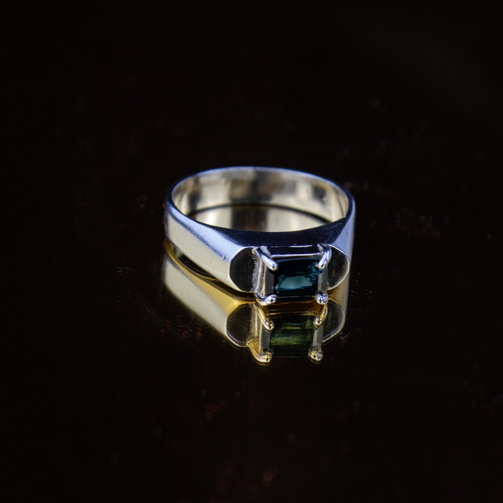 Forest Green Tourmaline Ring in 925 Sterling Silver – Emerald Cut Natural Gemstone Ring – Size 21 mm